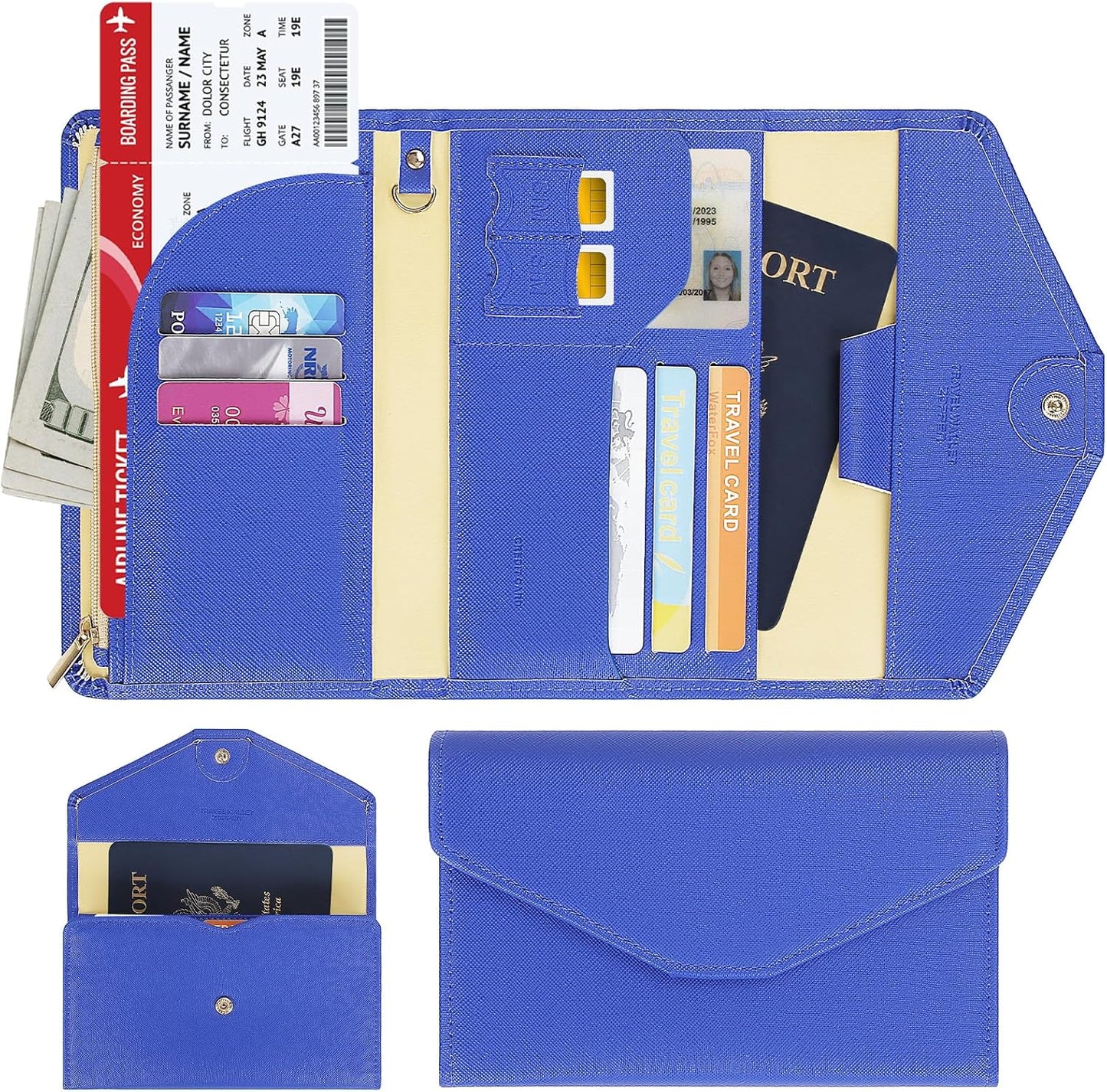 ZOPPEN Mulit-purpose Rfid Blocking Passport Holder Travel Wallet (Ver.4) Passport and Vaccine Card Holder ComboTri-fold Document Organizer Travel Essentials