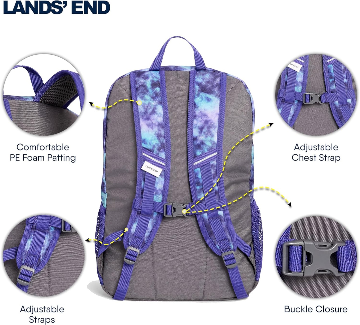 Lands' End Unisex Kids Large ClassMate Lightweight Durable Elementary School Backpack, Plum