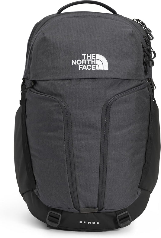 The North Face Surge Commuter Laptop Backpack | Daypack with Water Repellent Finish, 16" Laptop Sleeve, Reflective Details, Asphalt Grey Light Heather/TNF Black-NPF, One Size