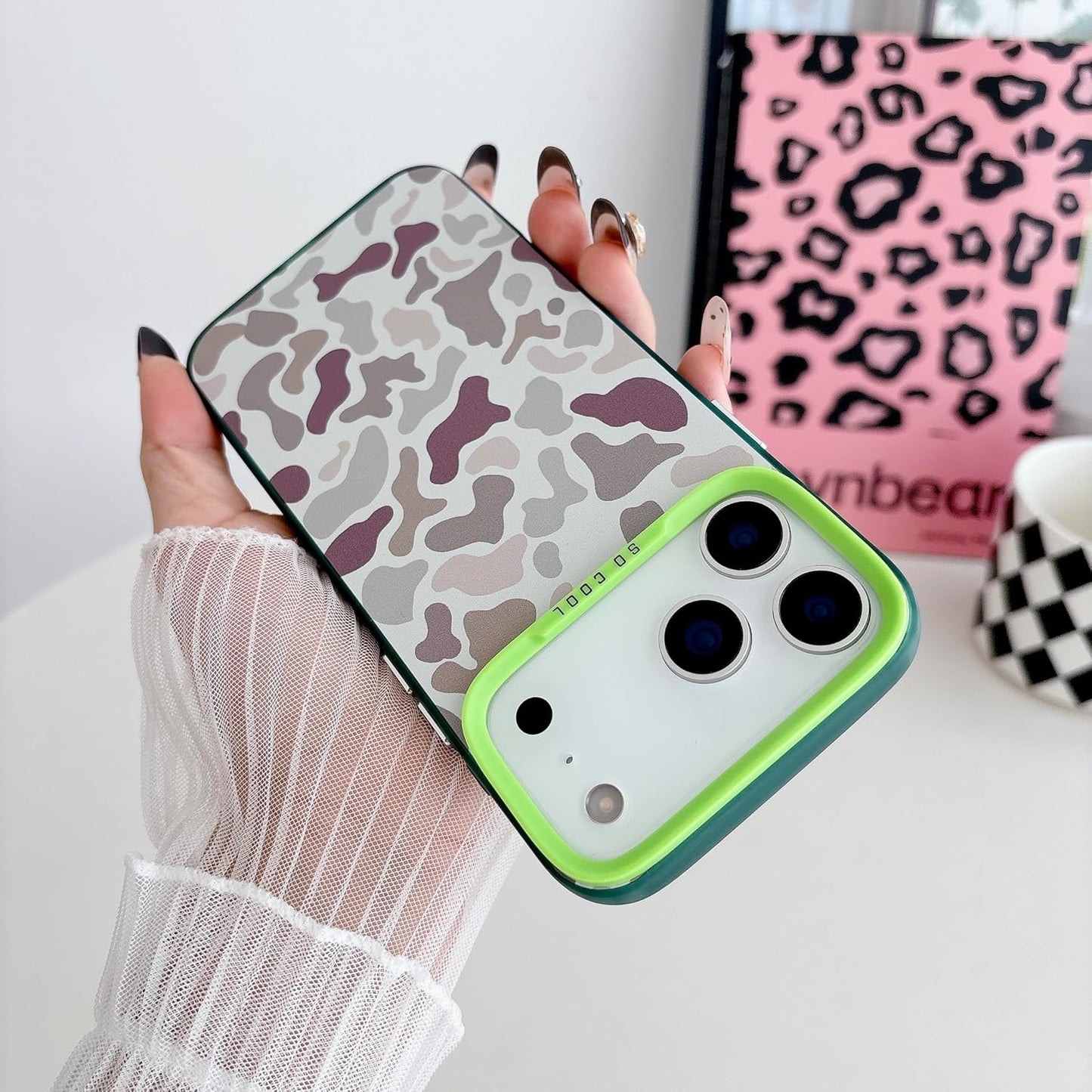 for iPhone 17 Pro Max Case, Vintage Camo Pattern Design for Men Boys Teens, Cool Camouflage Shockproof Protective Cover for Girls Women - Green