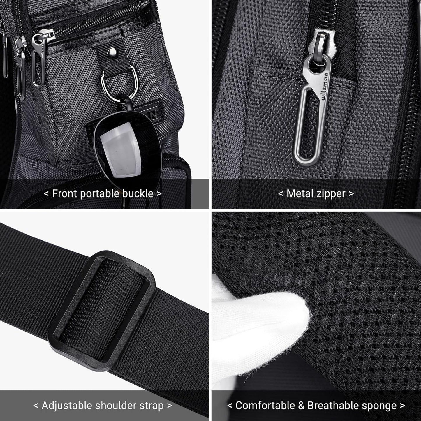 WITZMAN Sling Bag for Men Crossbody Bags Travel Slim Chest Bag One Strap Lightweight Casual Daypack
