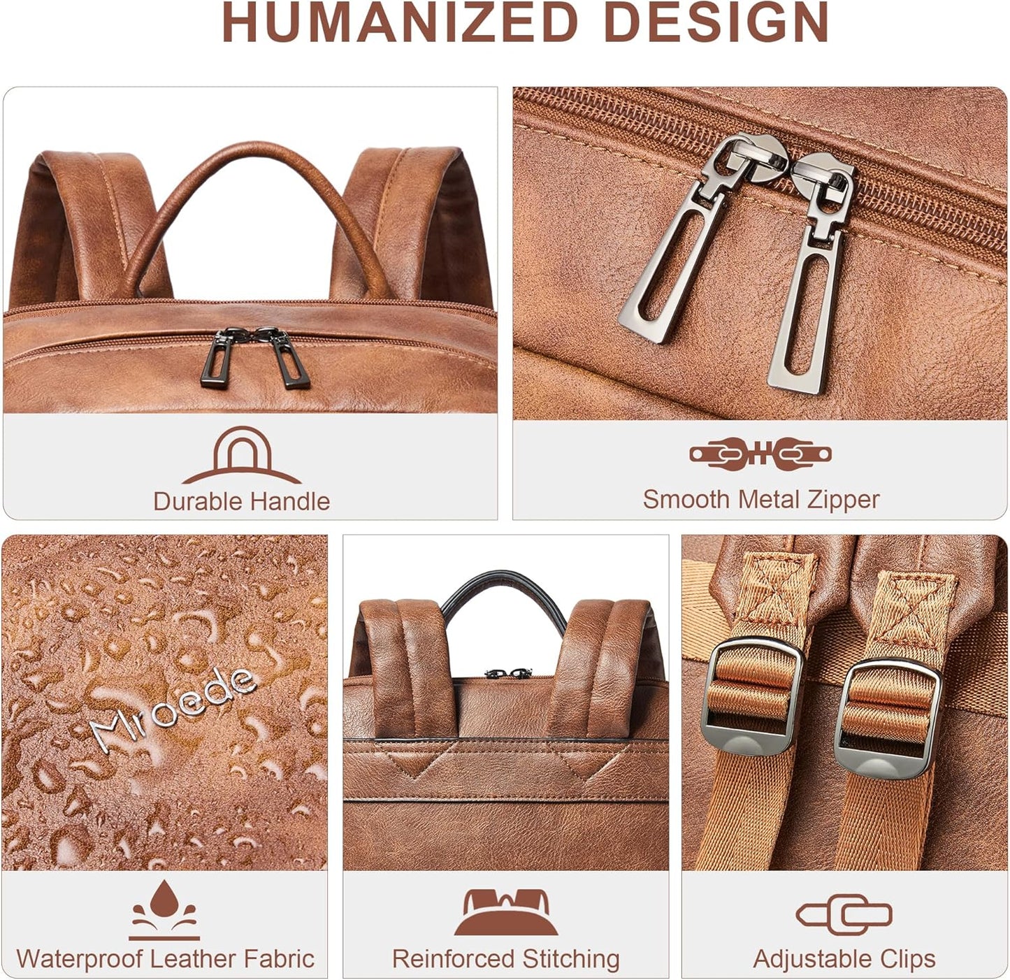 Leather Laptop Backpack for Women 15.6 Inch Laptop Travel Backpack Purse Casual Daypack with Laptop Compartment for College Work Nurse Business Weekender, Brown