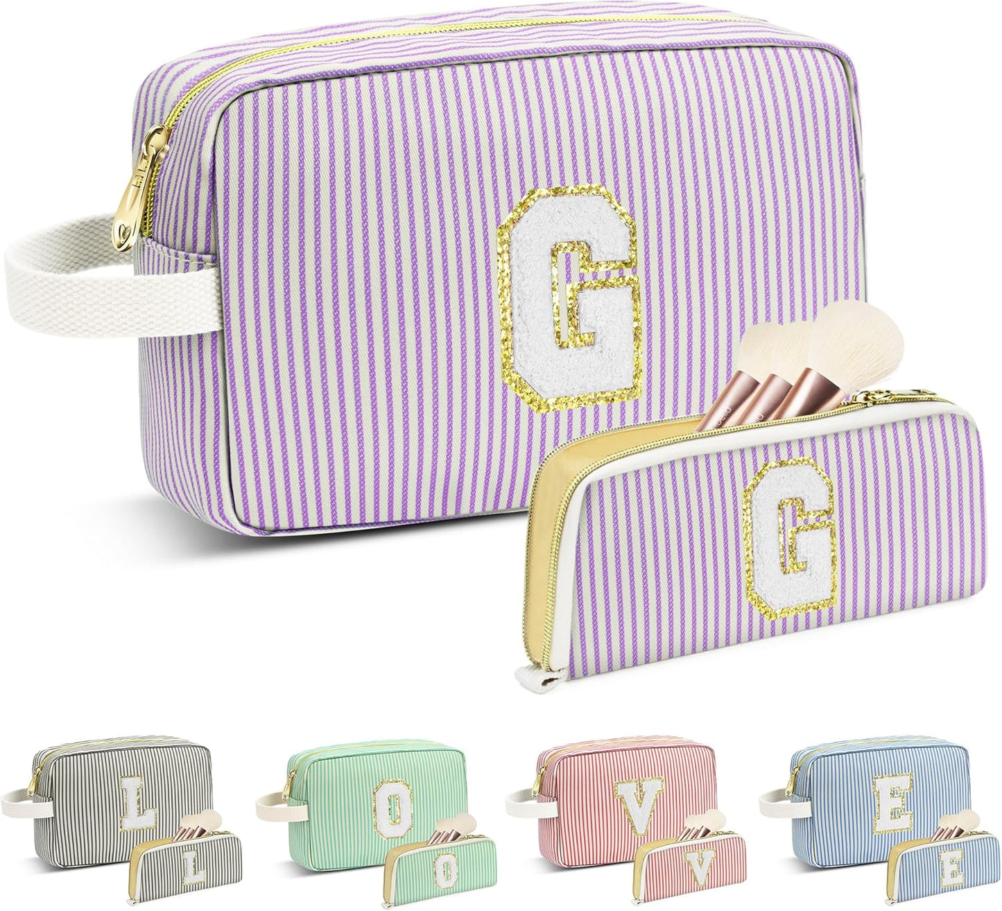 Travel Makeup Bag Christmas Gifts for Women Girl Teens, Personalized Initial Makeup Bag for Cute Teen Girls, Preppy Stuff Toiletry Bag Cosmetic Bag, Teen Girls Gift Trendy Stuff, Letter G