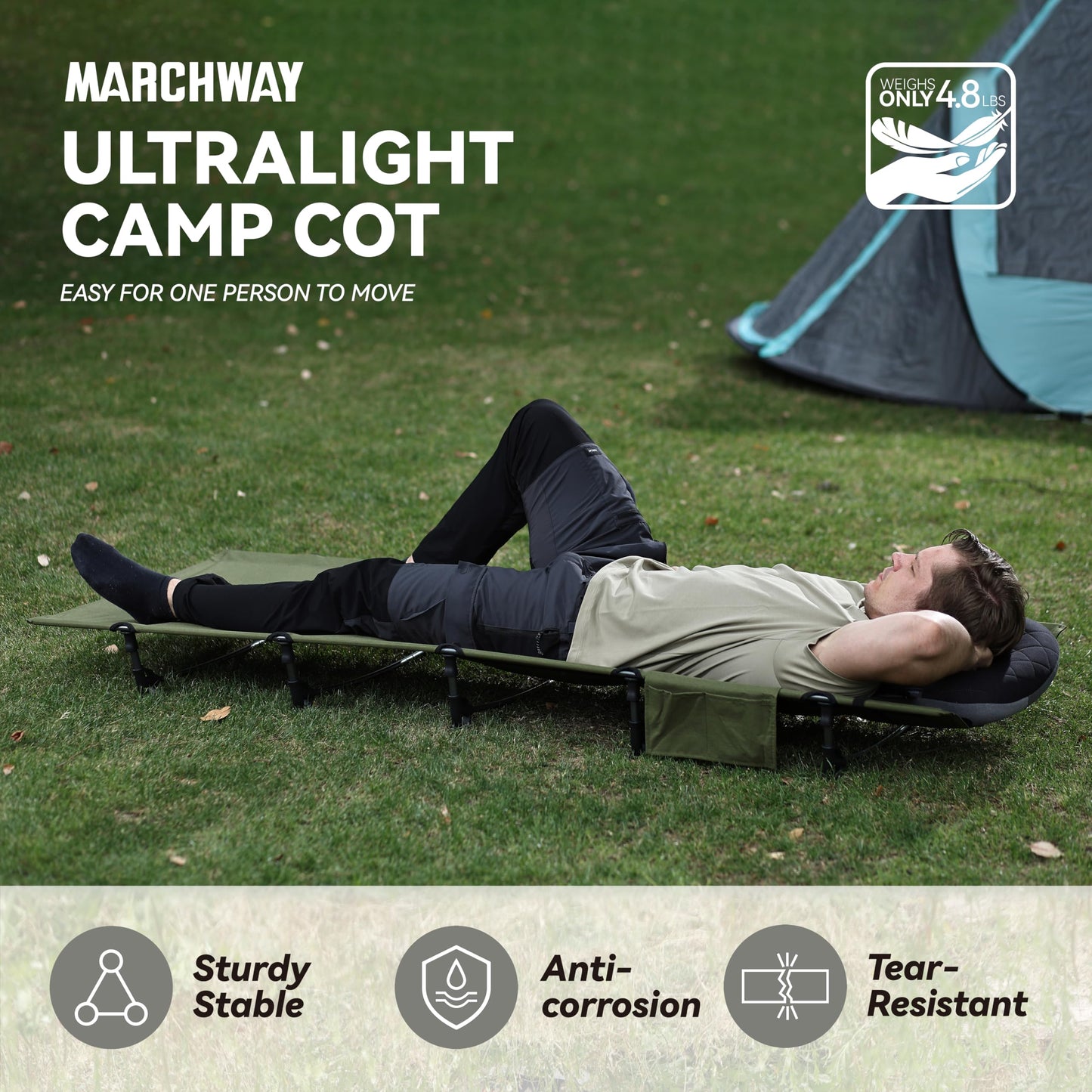 MARCHWAY Ultralight Folding Tent Camping Cot Bed, Portable Compact for Outdoor Travel, Base Camp