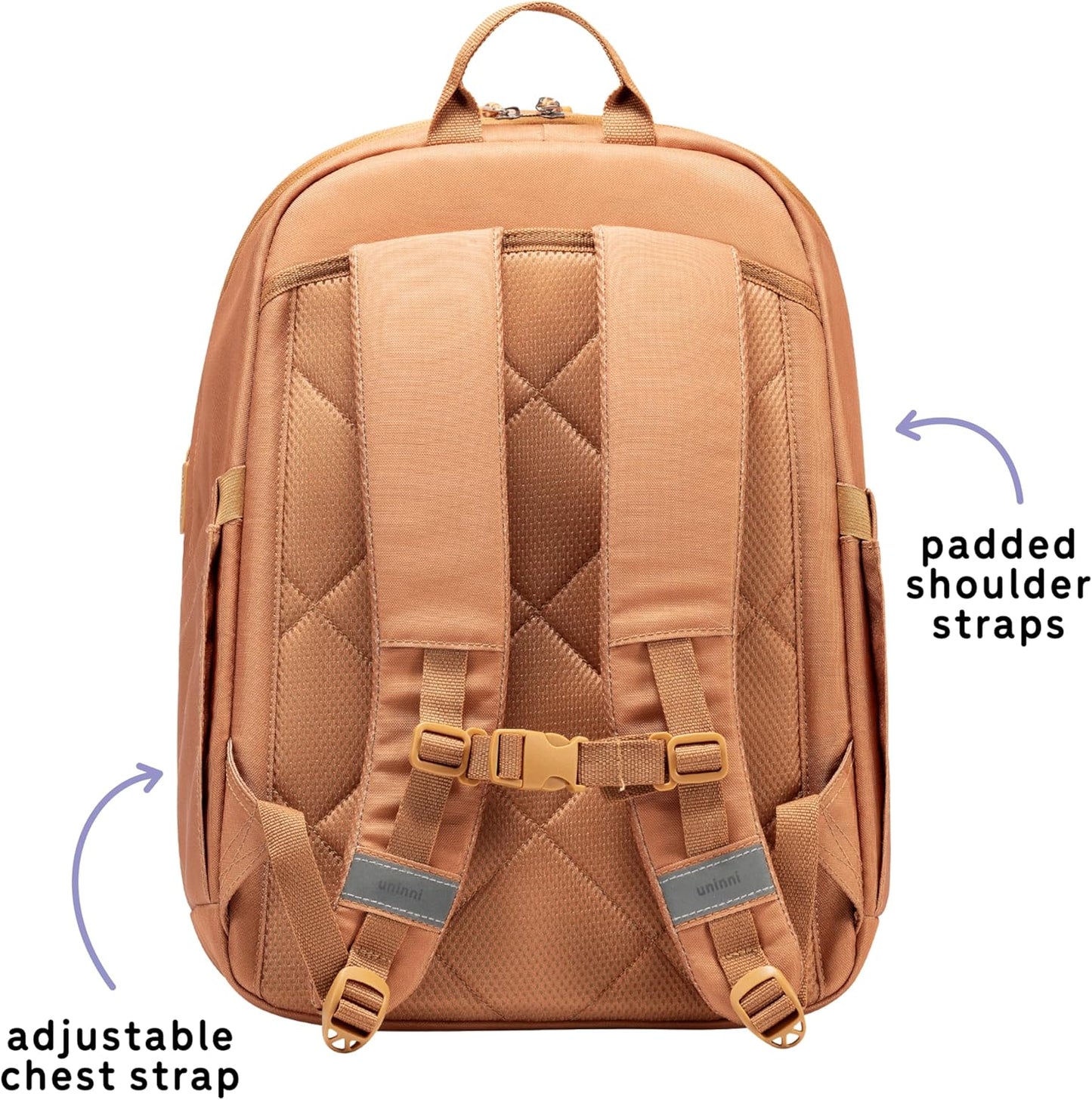 uninni 16” student backpacks, Age 8+ & Adults with Padded, and Adjustable Shoulder Straps, Laptop compartment. (Brown)
