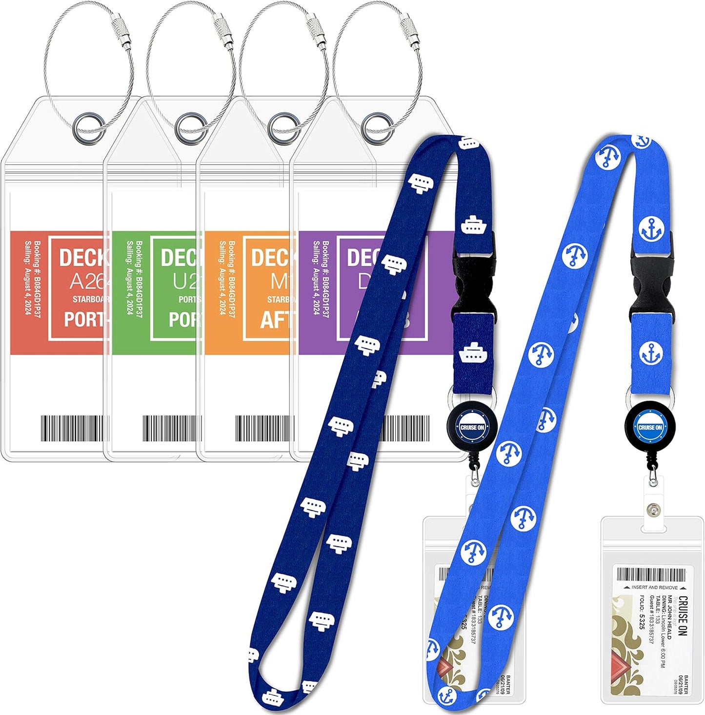 Carnival Cruise Luggage Tag Holders (4 Pack) & Lanyards (2 Pack), Large, Clear & Waterproof, Cruise Essentials 2025-2026 for Ship Cards & Baggage – Durable Travel Accessories (Blue & Royal)