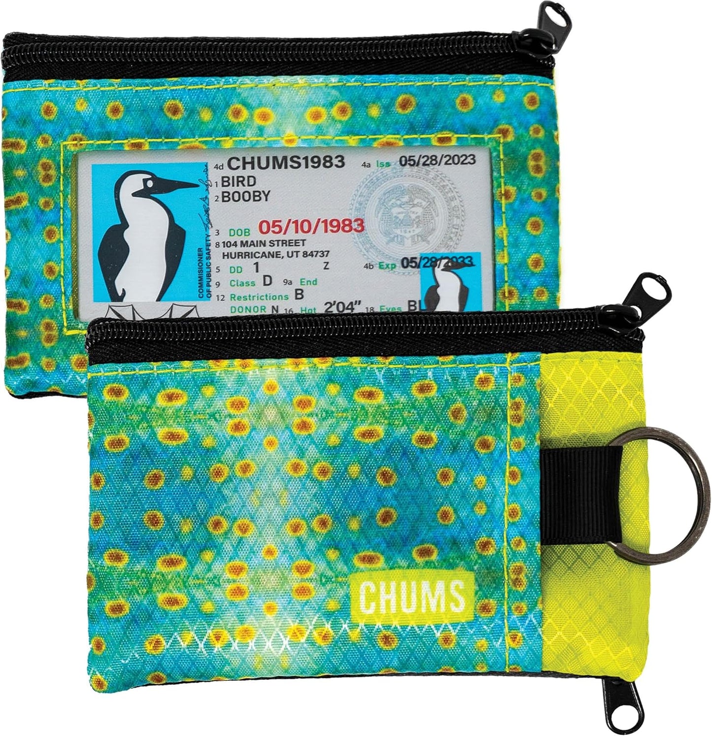 Chums Surfshorts Wallet - Lightweight Slim Wallet w/ RFID Blocking Card - Zippered, Minimalist Wallet w/Key Ring - Patterns