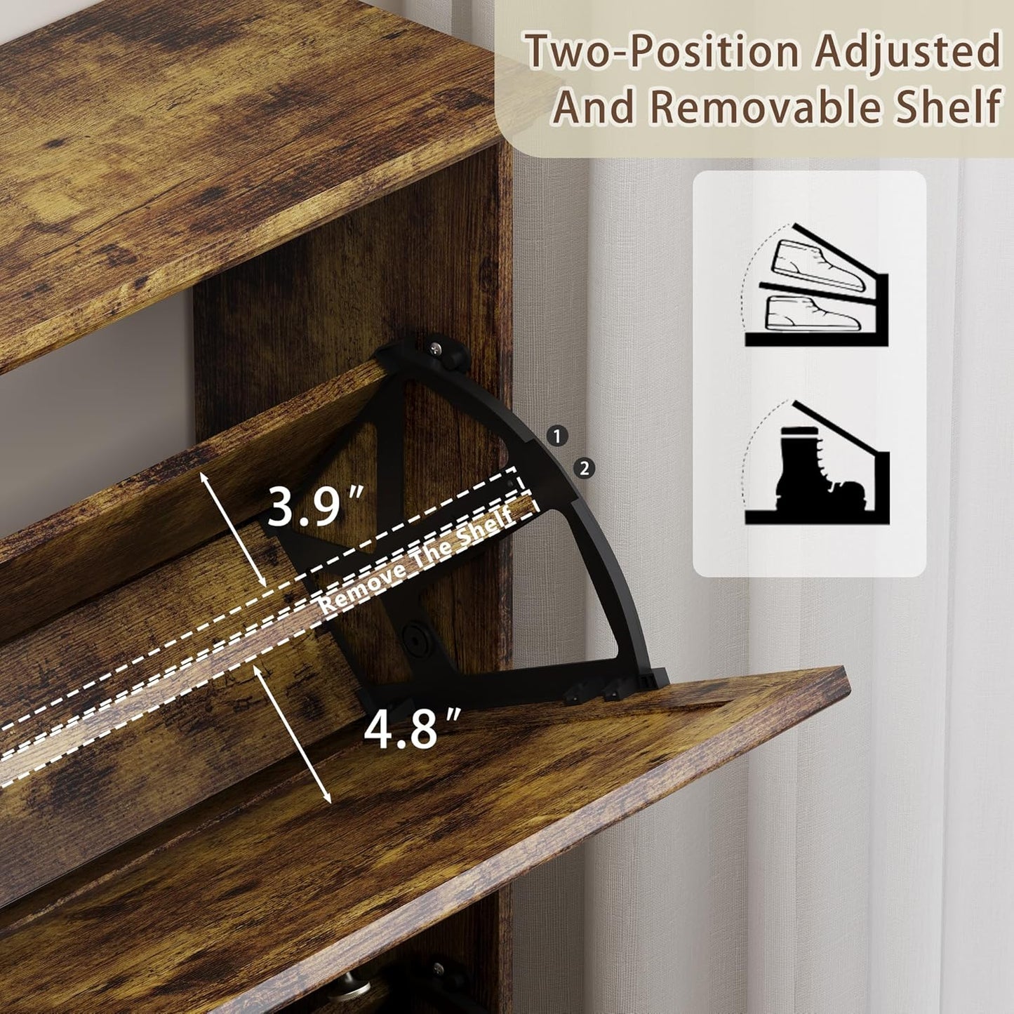 Shoe Cabinet for Entryway, Slim Shoe Storage Cabinet with Adjustable Shelves, Wooden Rack and Organizer for Small Spaces, Closet, Foyer, Hallway