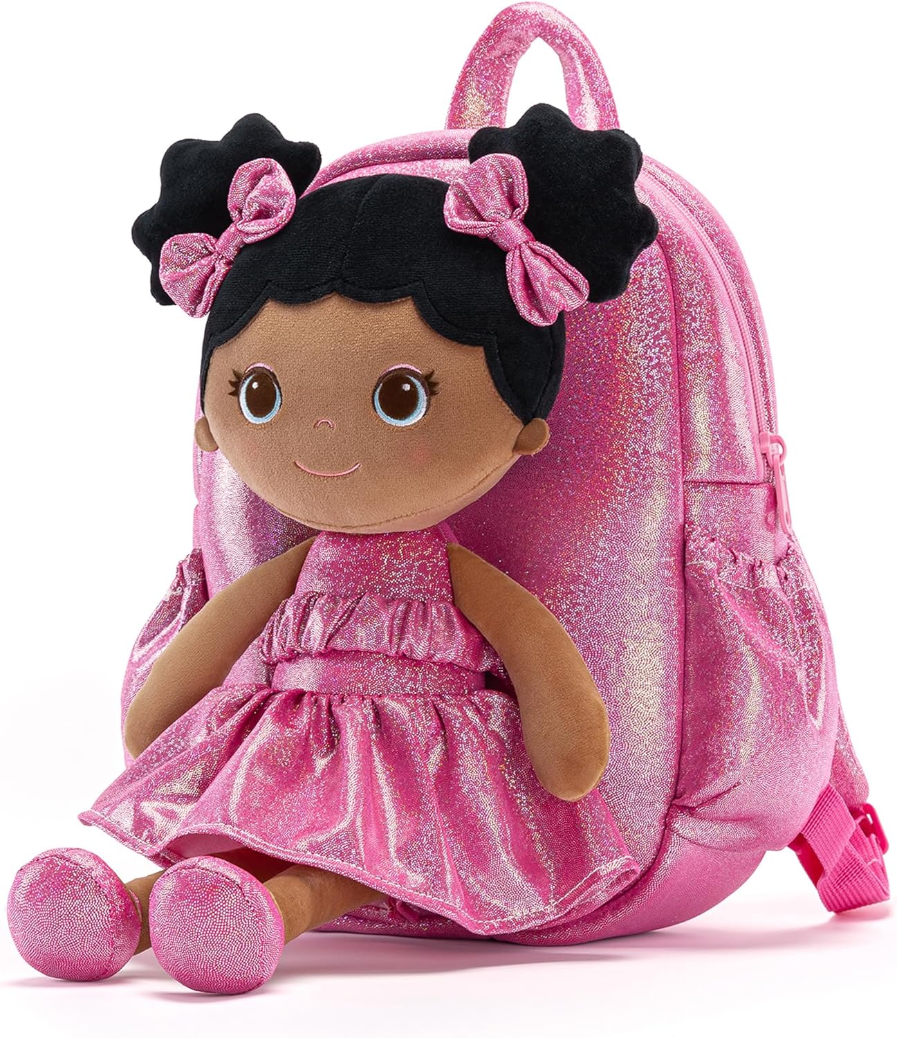 Lazada Toddler Backpack - Baby Girl Gifts Curly Fingerprints Plush Doll Dress Backpack - Fashion Girls Curly Rolled Fingerprints Series - Rose Red 11 Inches