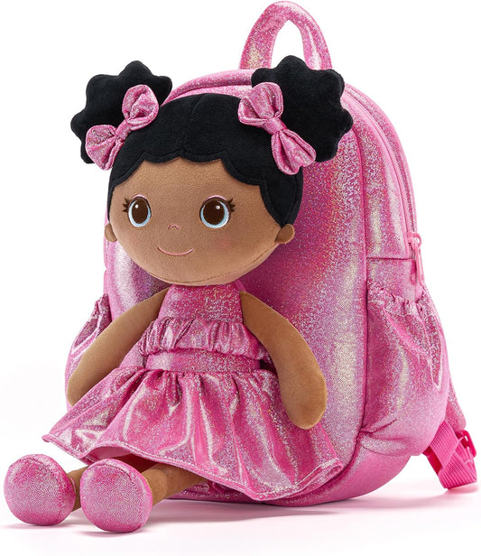 Lazada Toddler Backpack - Baby Girl Gifts Curly Fingerprints Plush Doll Dress Backpack - Fashion Girls Curly Rolled Fingerprints Series - Rose Red 11 Inches