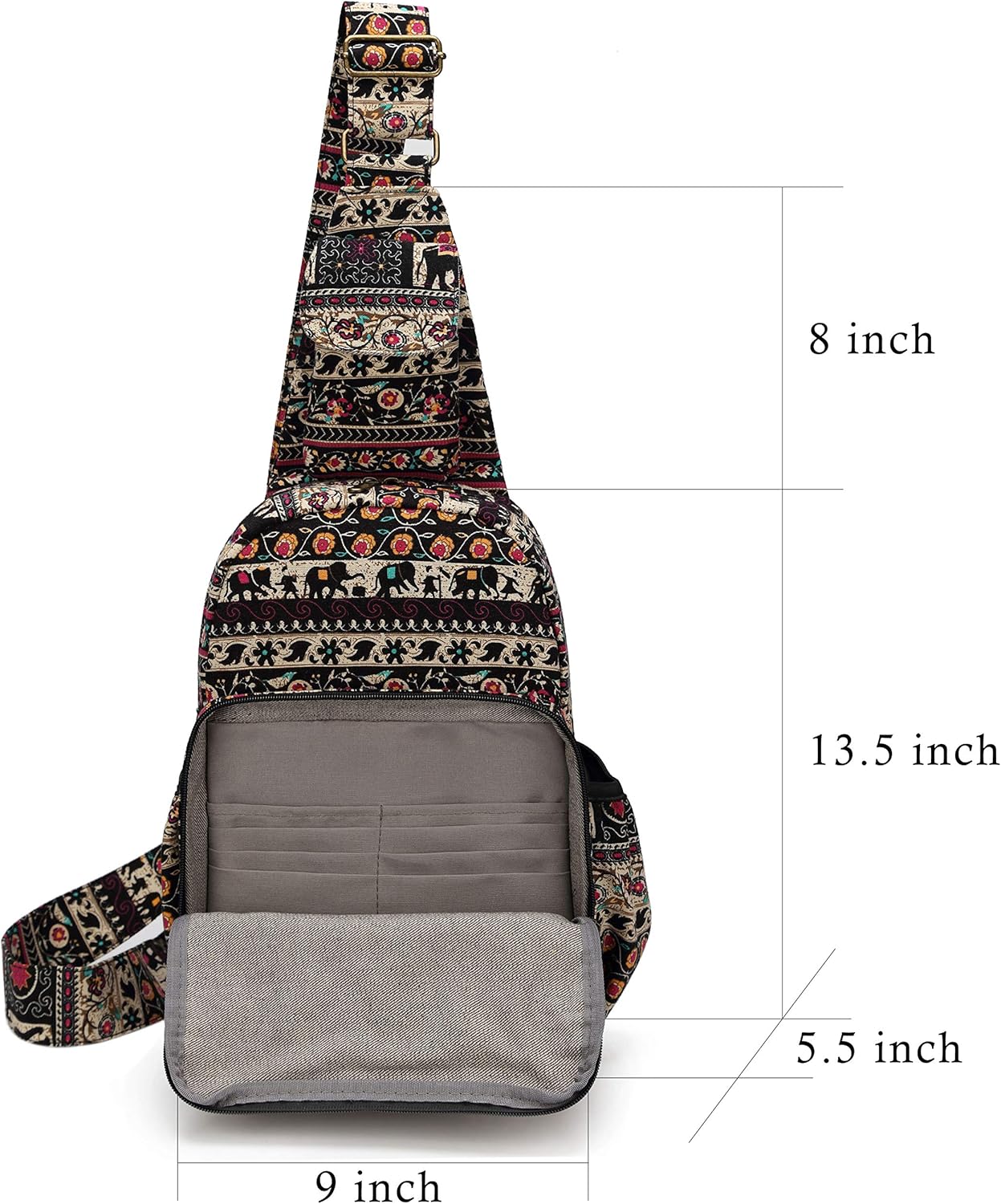 Women sling bag Elephant canvas large boho backpacks bohemian Crossbody bag (Red)