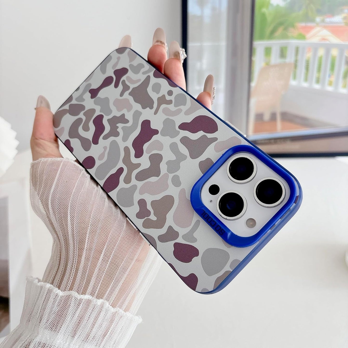 for iPhone 14 Pro Max Case, Vintage Camo Pattern Design for Men Boys Teens, Cool Camouflage Shockproof Protective Cover for Girls Women - Blue