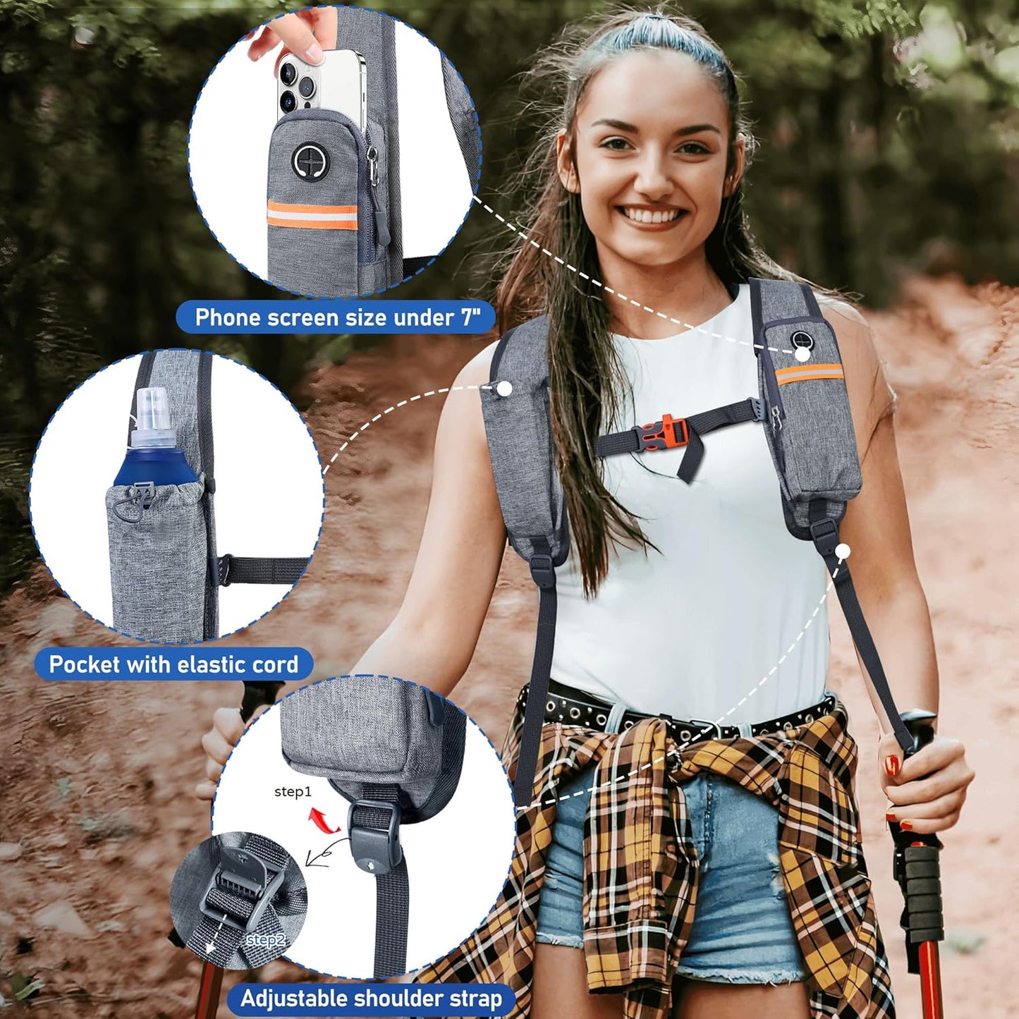 FIORETTO 15L Hiking Backpack for Women Men Mini Packable Backpack Lightweight Small Daypack for Camping Travel Outdoor, Grey and Black