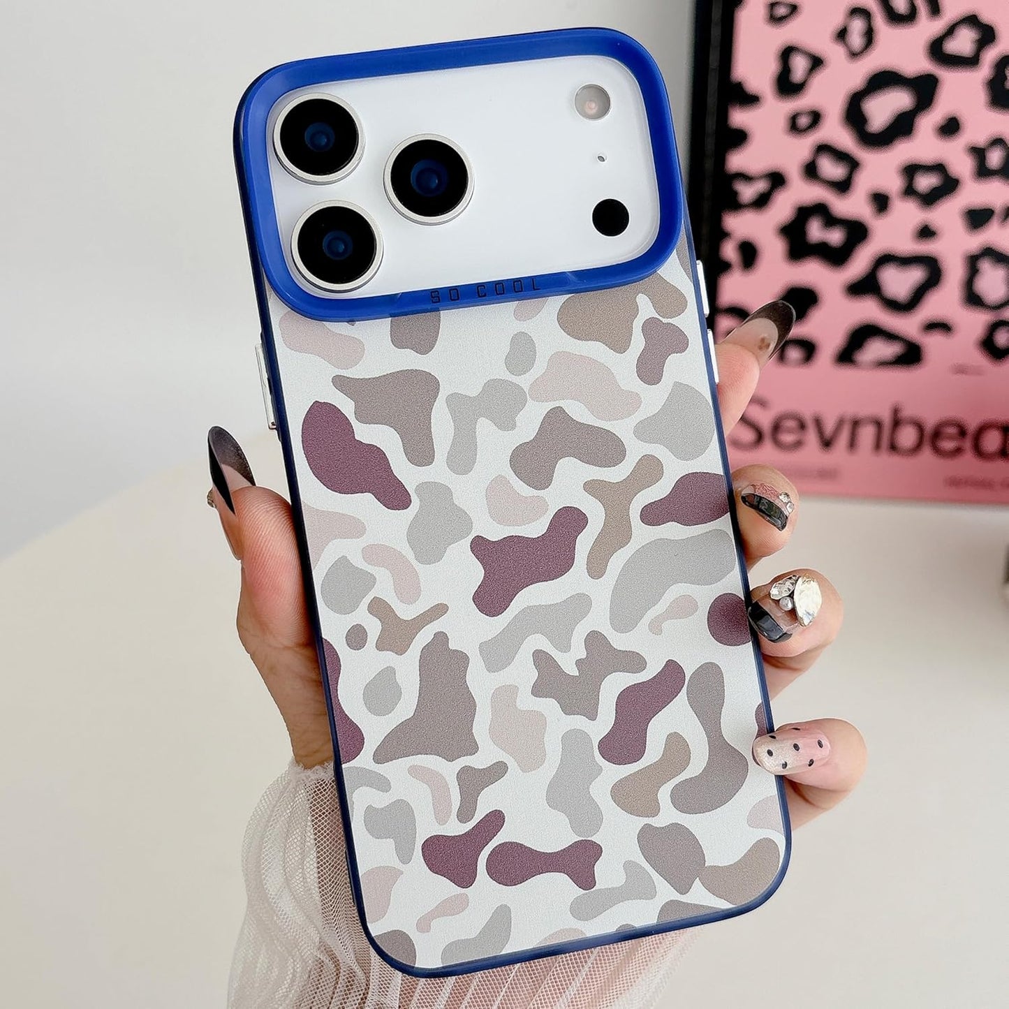 for iPhone 17 Pro Max Case, Vintage Camo Pattern Design for Men Boys Teens, Cool Camouflage Shockproof Protective Cover for Girls Women - Blue