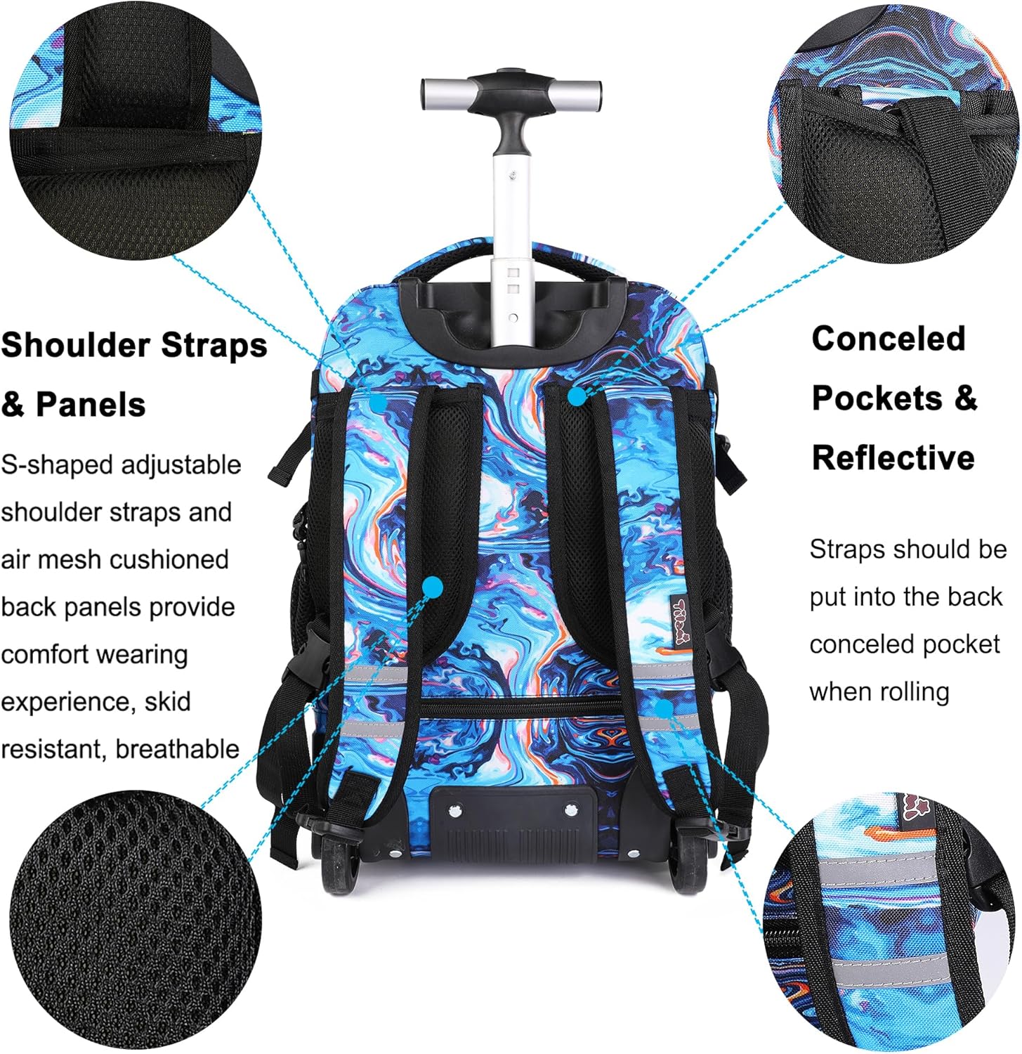 Tilami Rolling Backpack 19 inch with Lunchbox Wheeled Laptop Backpack, Painting Blue