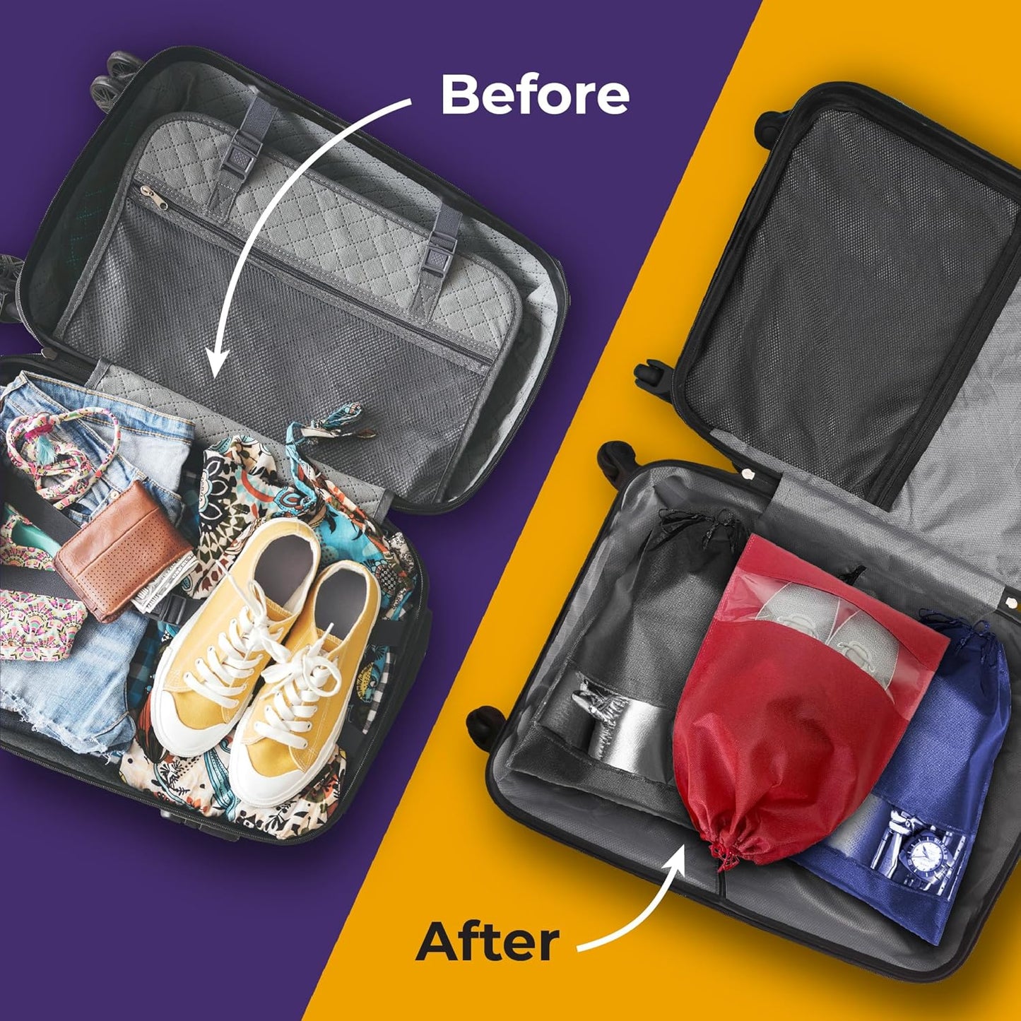 Travel Shoe Bag for Packing in Suitcase, Organizing & Storage (12 Pack) - Reusable Dustproof & Water Resistant Pouch Protectors for Accessories, Laundry & Toys with Clear Window & Drawstrings. (Black)