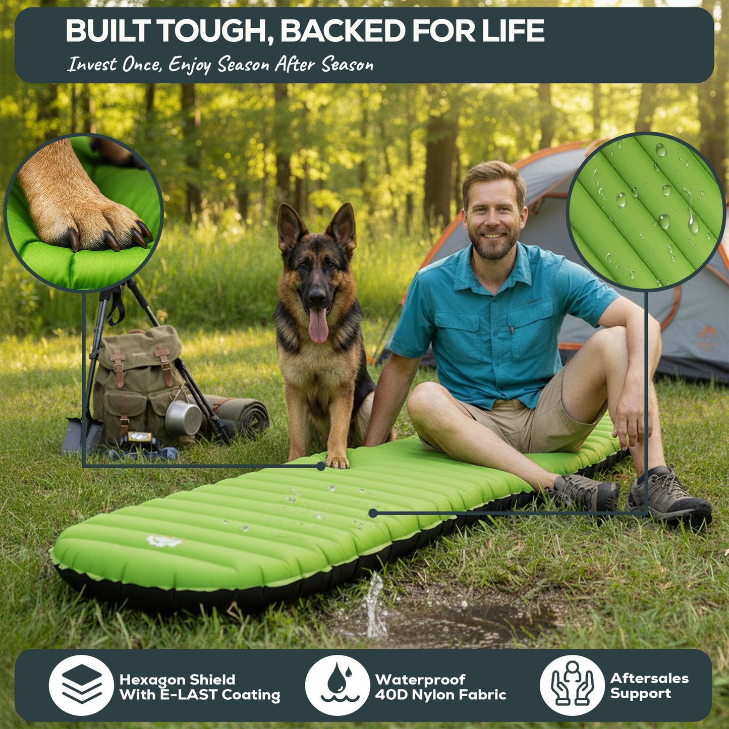 Gear Doctors® ApolloAir 5.2 R-Value [17oz] Ultralight Insulated Inflatable Camping Sleeping Pad