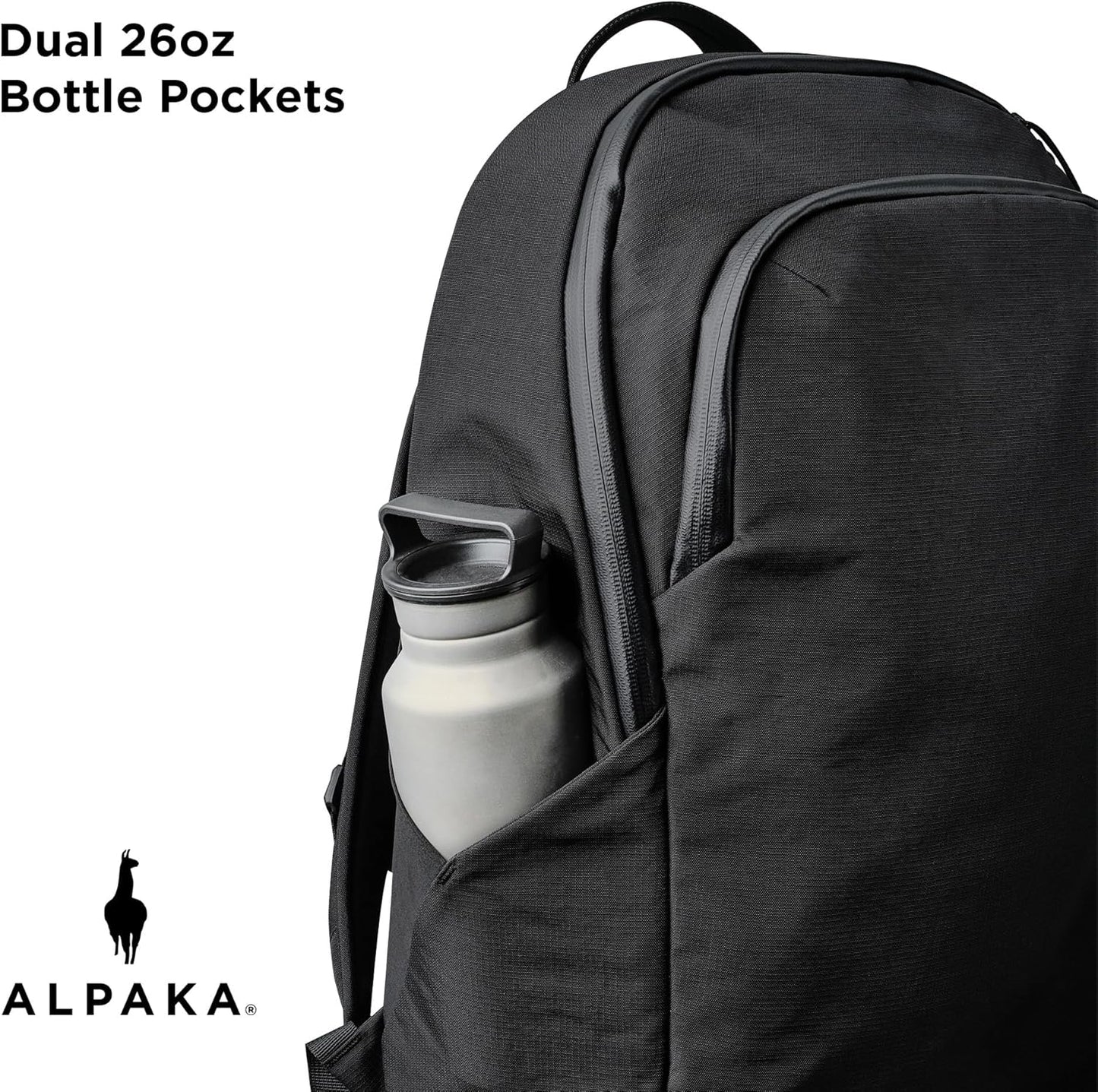 ALPAKA Bravo Backpack 23L - Laptop Backpack Fits 16 Inch Computers, Water Bottle Holders, Fleece Lined Protection, Business Commuter Bag, Weatherproof Black Axoflux Material