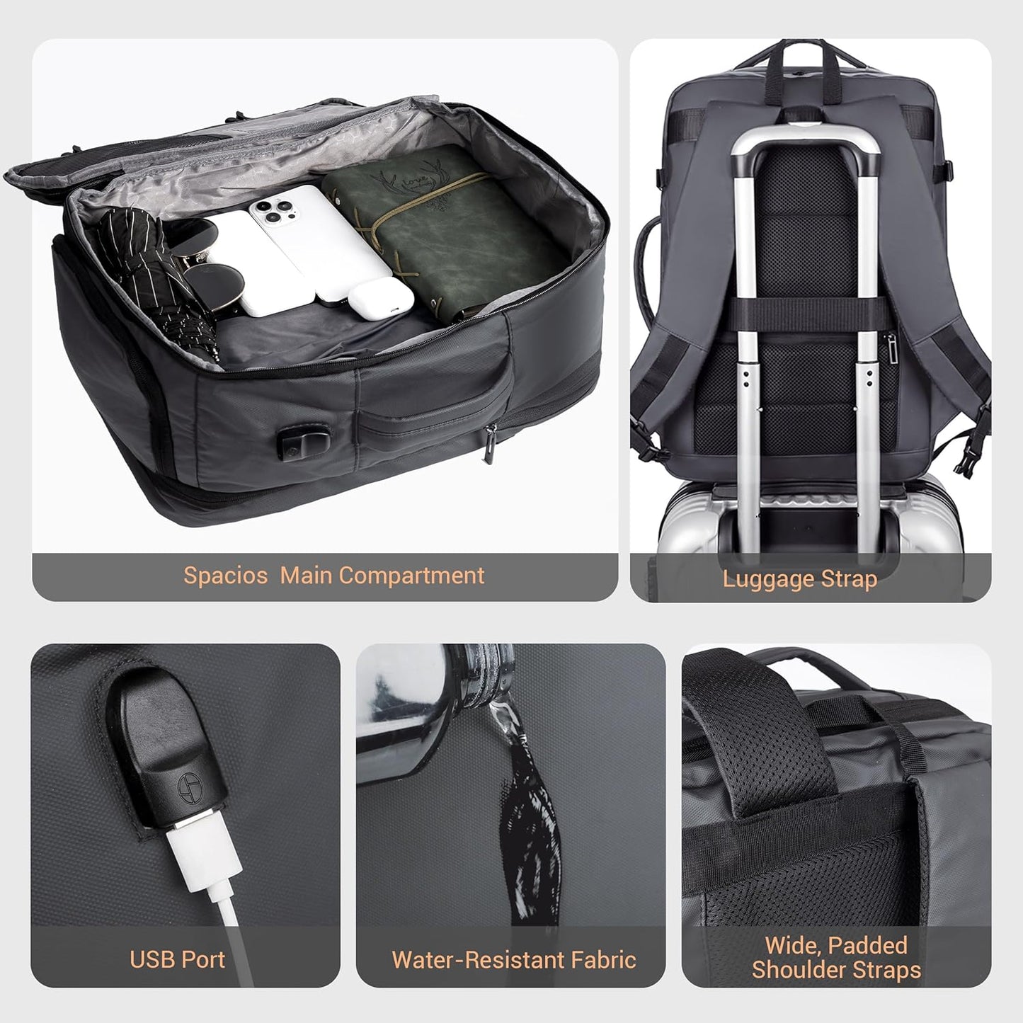 Vacuum Seal Backpack for Travel with Pump, 60L Expandable Backpack with Detachable Vacuum Compression Bag Waterproof Carry On Large Travel Bag for Airline Laptop Backpack with Shoe Compartment Gray