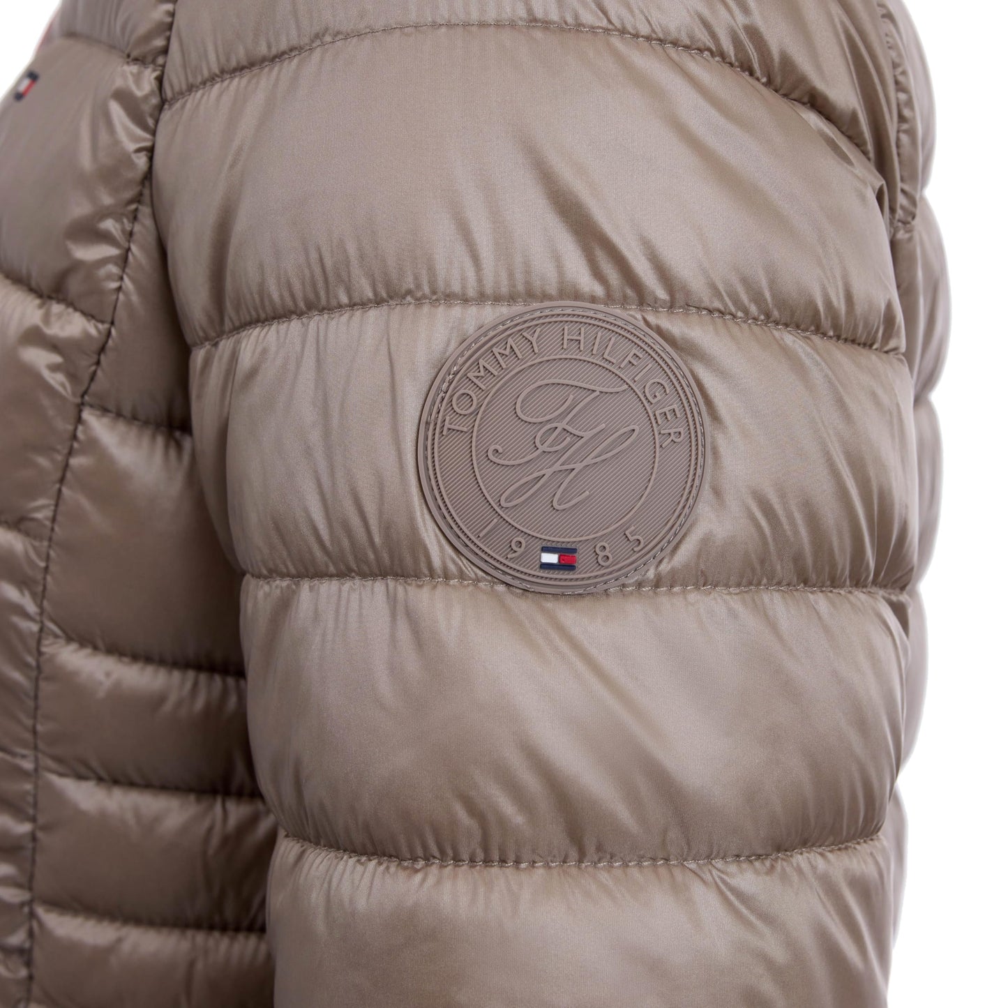 Tommy Hilfiger Women's Puffer Jacket, Lightweight Packable Jacket With Hood & Bag, Taupe, Large