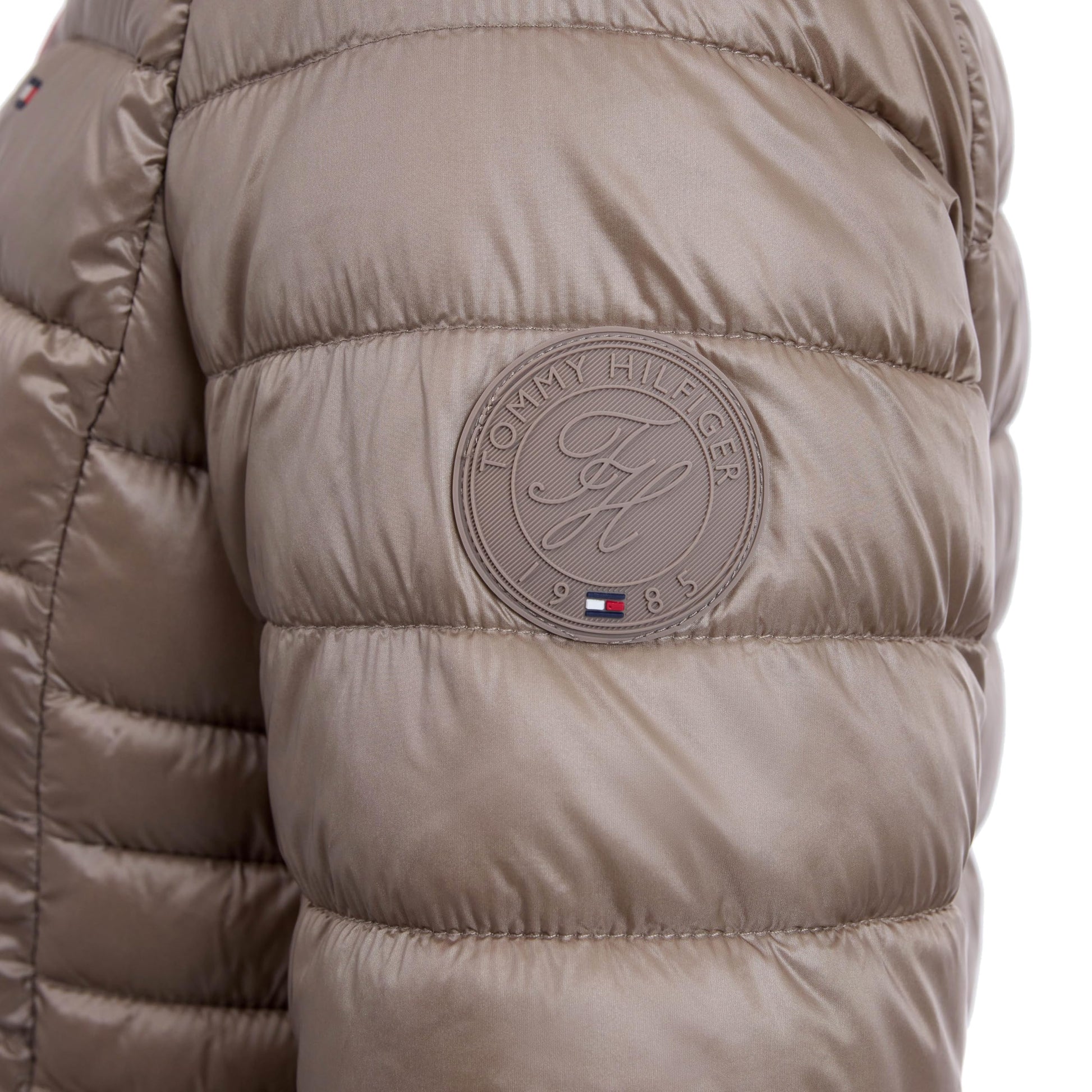 Tommy Hilfiger Women's Puffer Jacket, Lightweight Packable Jacket With Hood & Bag, Taupe, Large