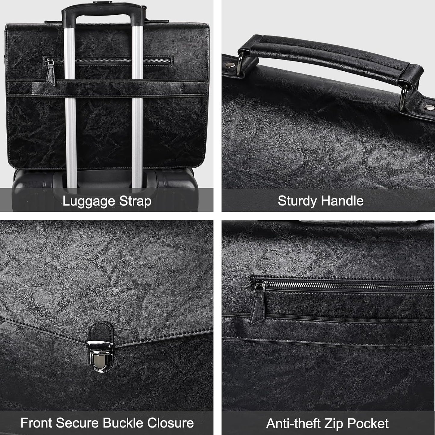 ESTARER Mens Leather Briefcase 17.3 Inch Laptop Messenger Bag, Water-Resistant Computer Messenger Shoulder Bag for Work/Office/College, Black