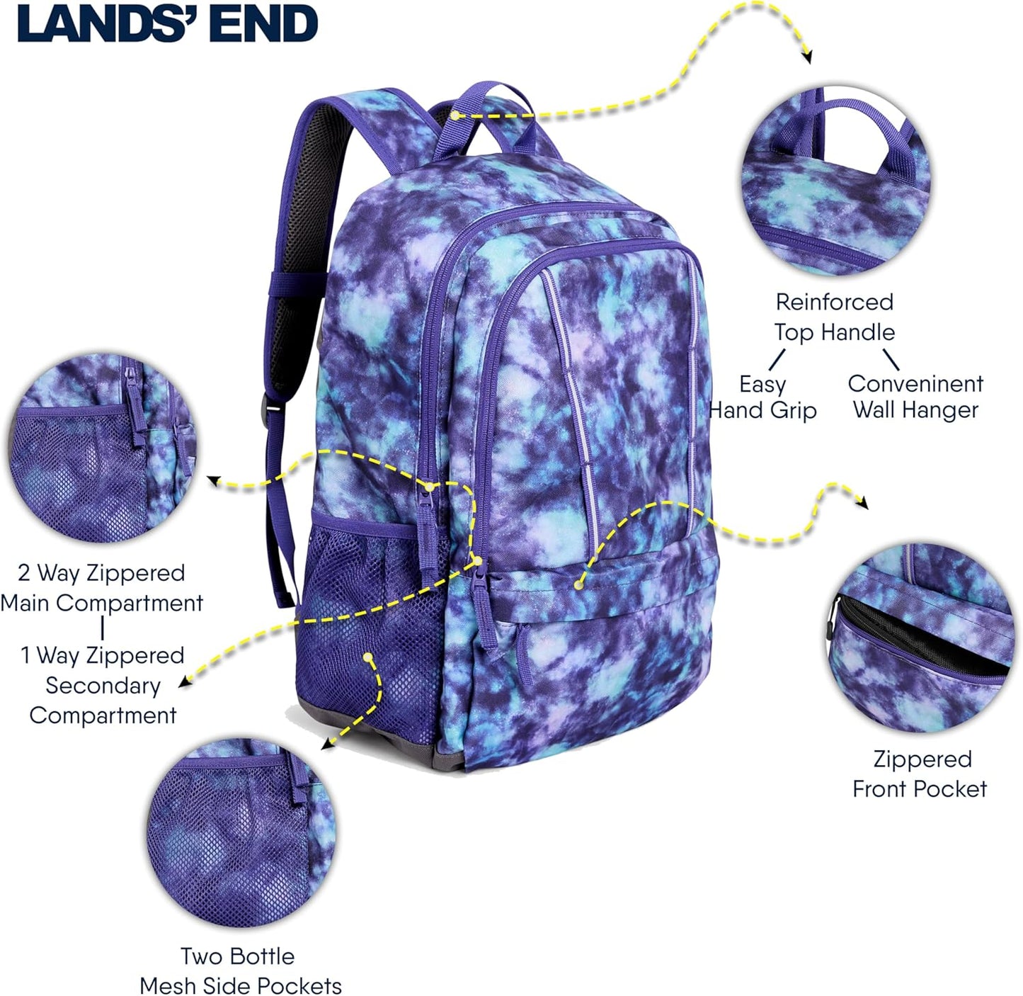 Lands' End Unisex Kids Large ClassMate Lightweight Durable Elementary School Backpack, Plum