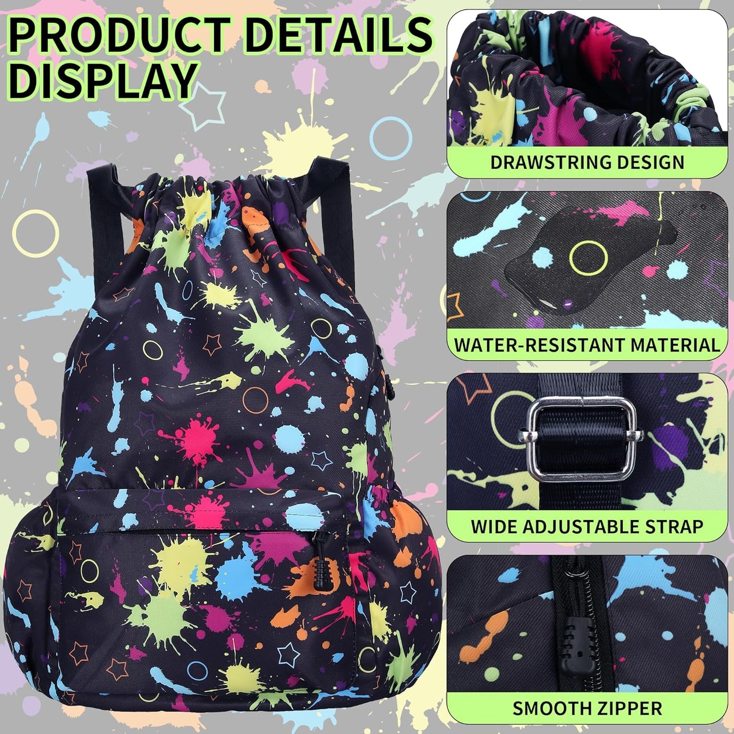 Drawstring Backpack for Women Drawstring Gym Bag Water Resistant Small Cinch Sack Pull String Backpack Bag (Tie-dye)
