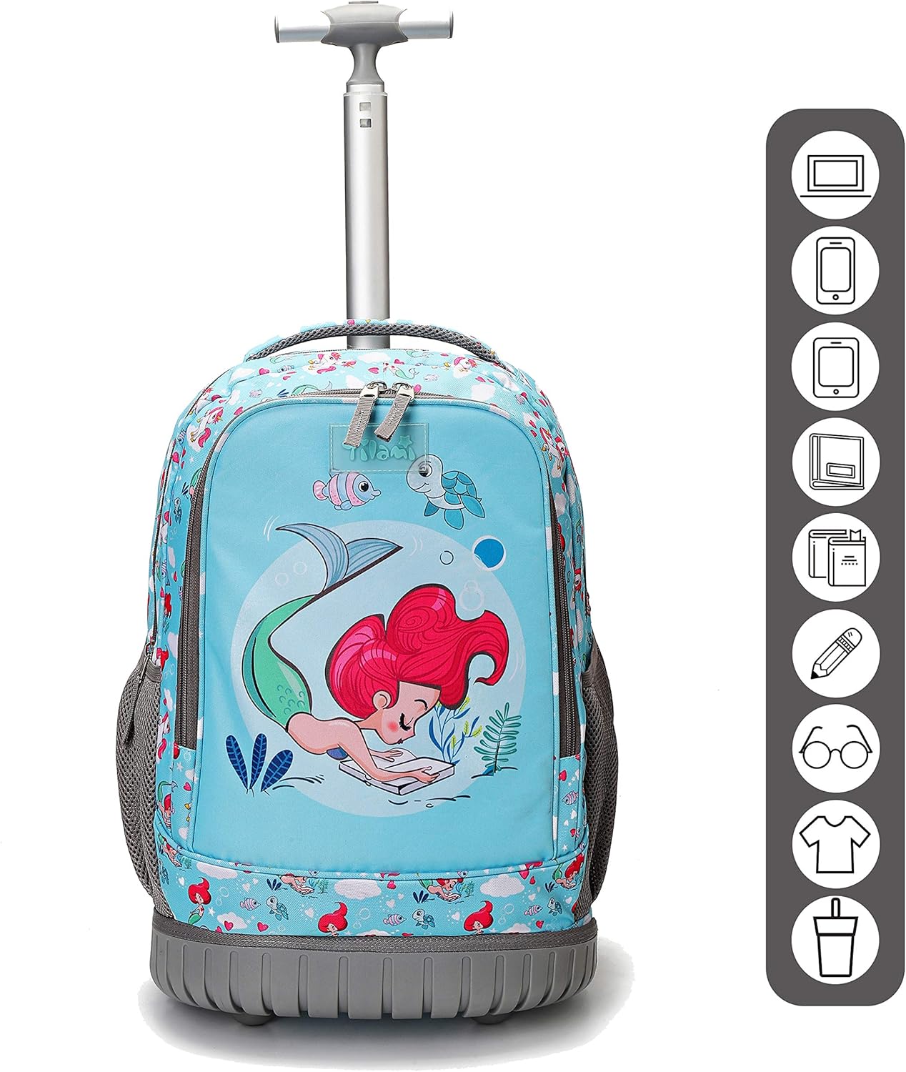 Tilami Rolling Backpack 19 inch Wheeled Cute LAPTOP Boys Girls Travel School Student Trip, Mermaid
