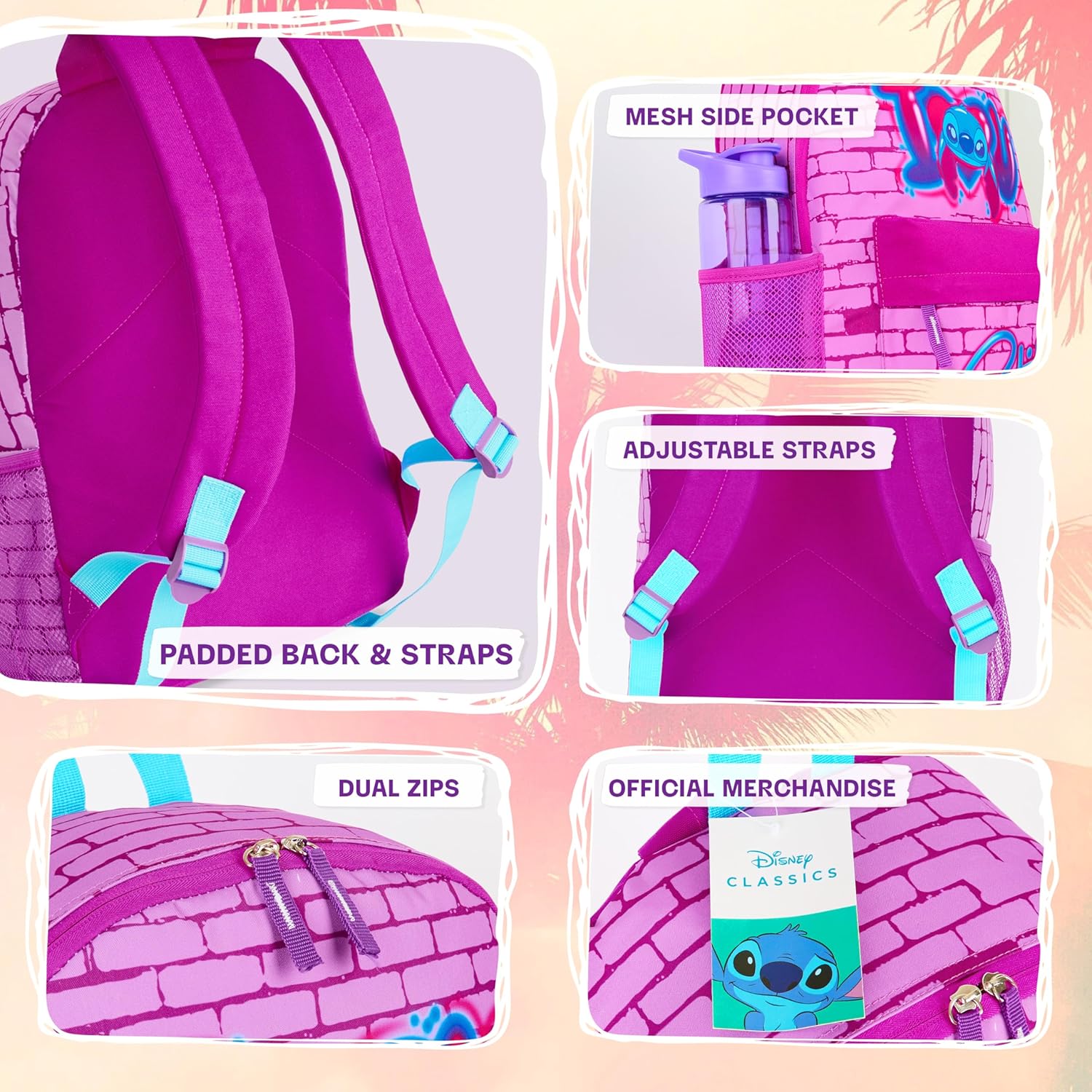 Disney Stitch Backpack for Girls Teens School Bag Kids Book Bag School Supplies Gifts (Pink)