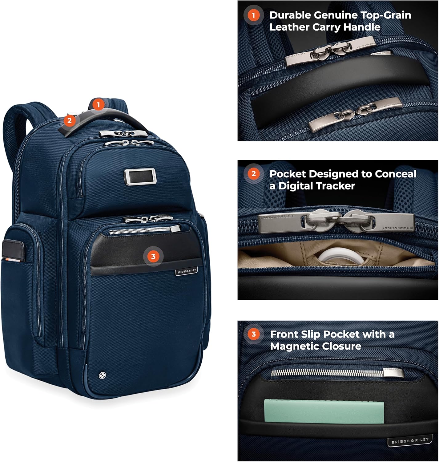 Briggs & Riley Large Cargo Backpack for Women & Men - Laptop Backpack, For Work & Travel, Spacious & Durable, Padded Straps, Fits up to 17" Laptop - @work Collection, Navy