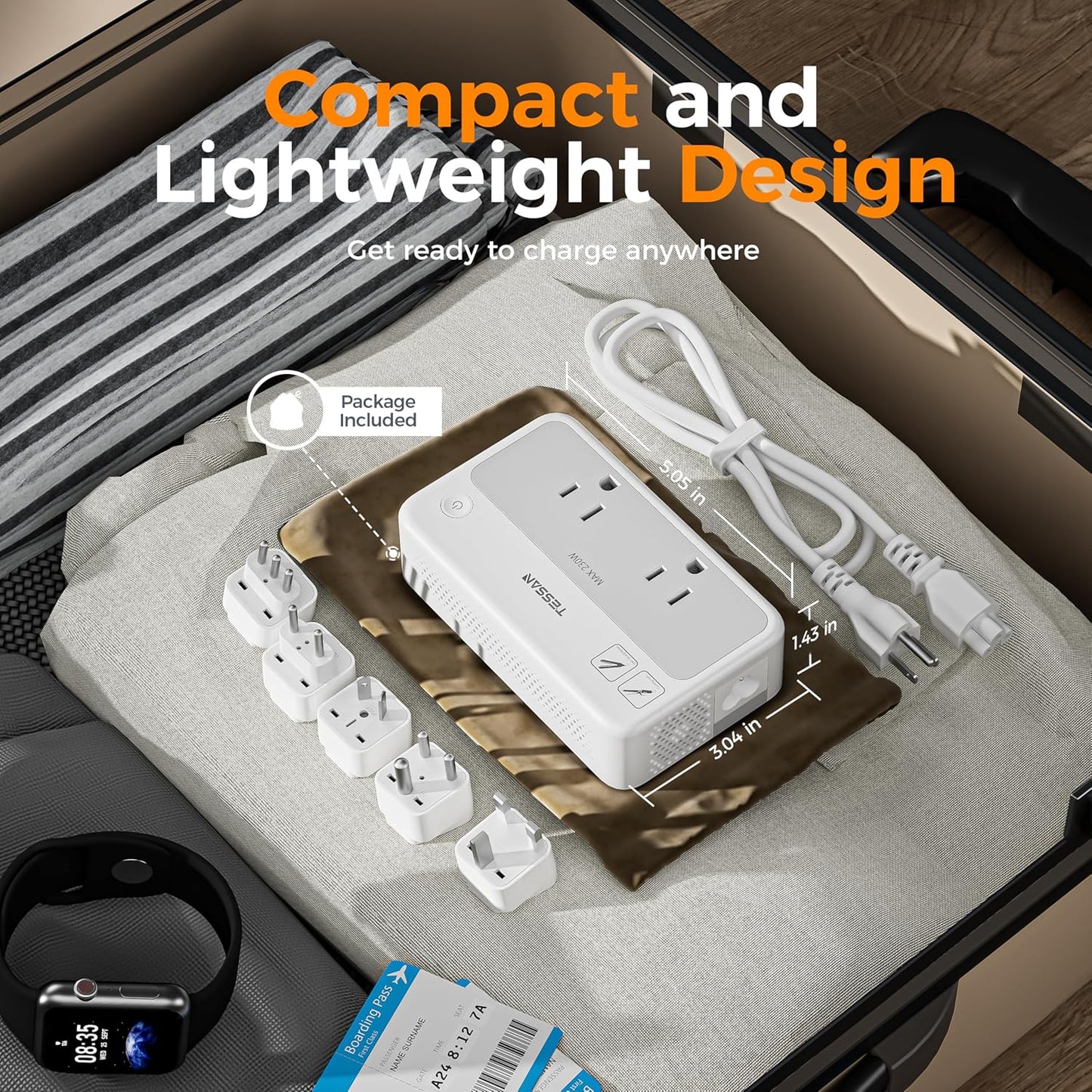 TESSAN 220V to 110V Voltage Converter, Universal Travel Power Adapter Combo with International Plug (Type C/G/D/I/L), 2AC 4 USB Ports(1 USBC)，230W Max Step Down Transformer for US to Europe