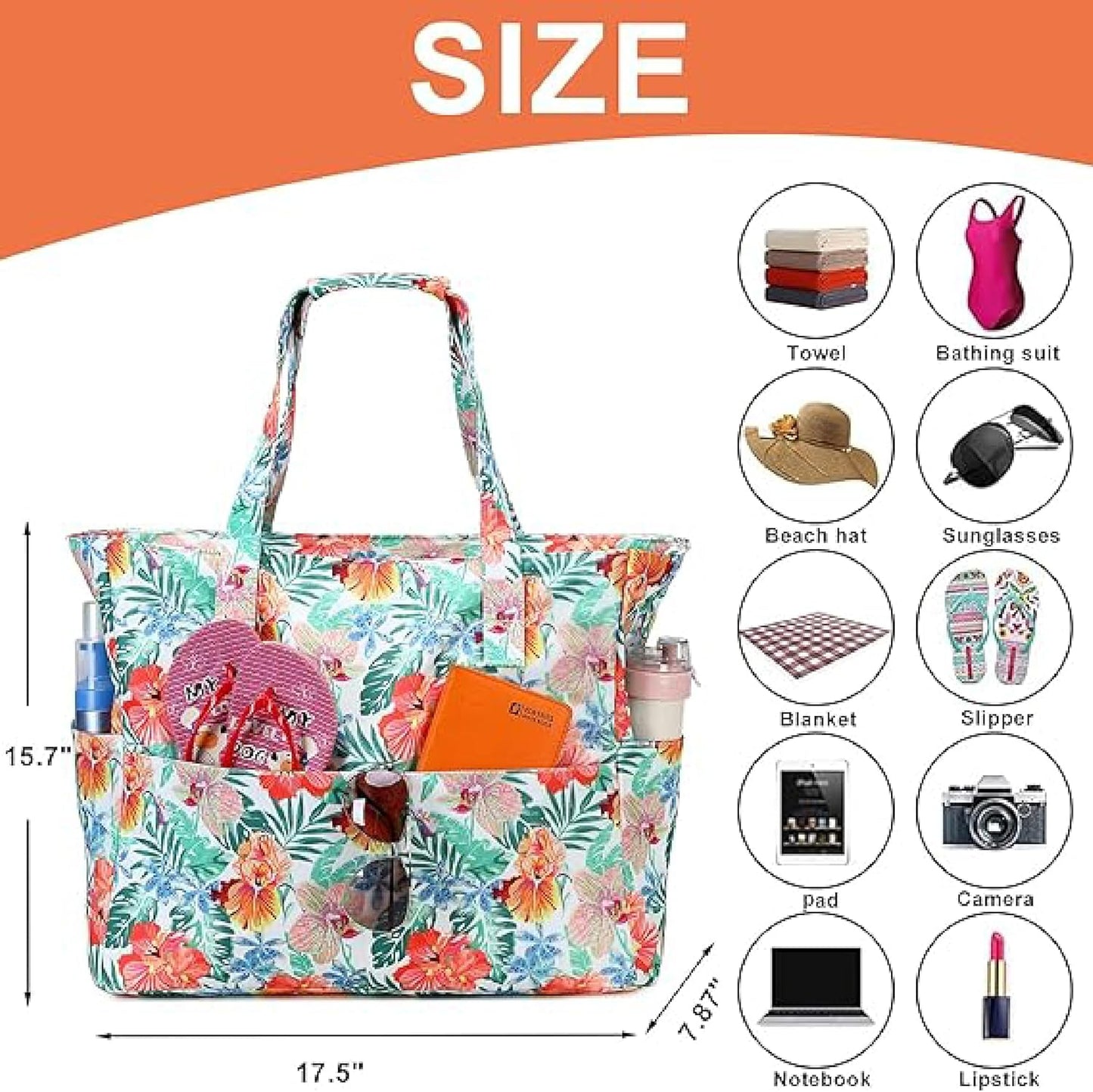 Bluboon Waterproof Beach Tote Pool Bags for Women Ladies Extra Large Carry On Bag With Wet Compartment for Weekender Travel