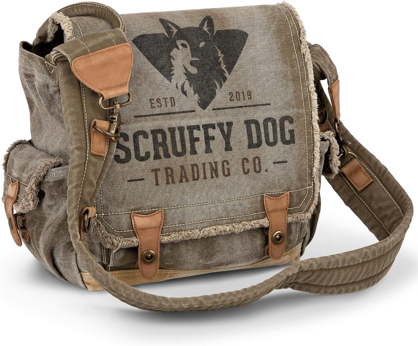 SCRUFFY DOG Vintage Messenger Bag for Men & Women - 13" Canvas Satchel 7 Pockets, Tablet & Laptop Storage, Adjustable Crossbody Shoulder Strap for Travel or Everyday Use