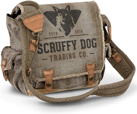 SCRUFFY DOG Vintage Messenger Bag for Men & Women - 13" Canvas Satchel 7 Pockets, Tablet & Laptop Storage, Adjustable Crossbody Shoulder Strap for Travel or Everyday Use