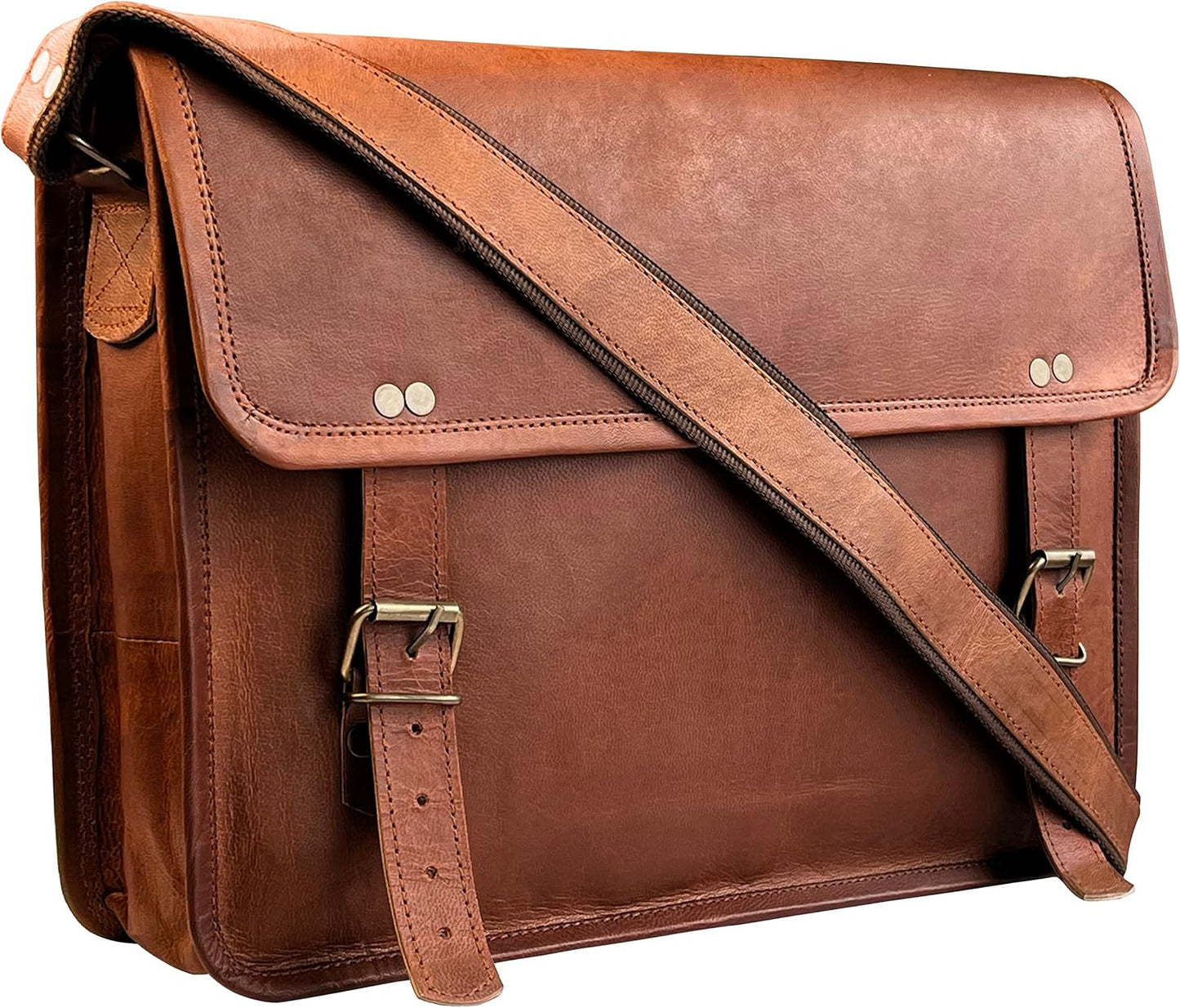 RUSTIC TOWN Leather Messenger Bag for Men Women - Full Grain Leather Laptop Satchel Office Shoulder
