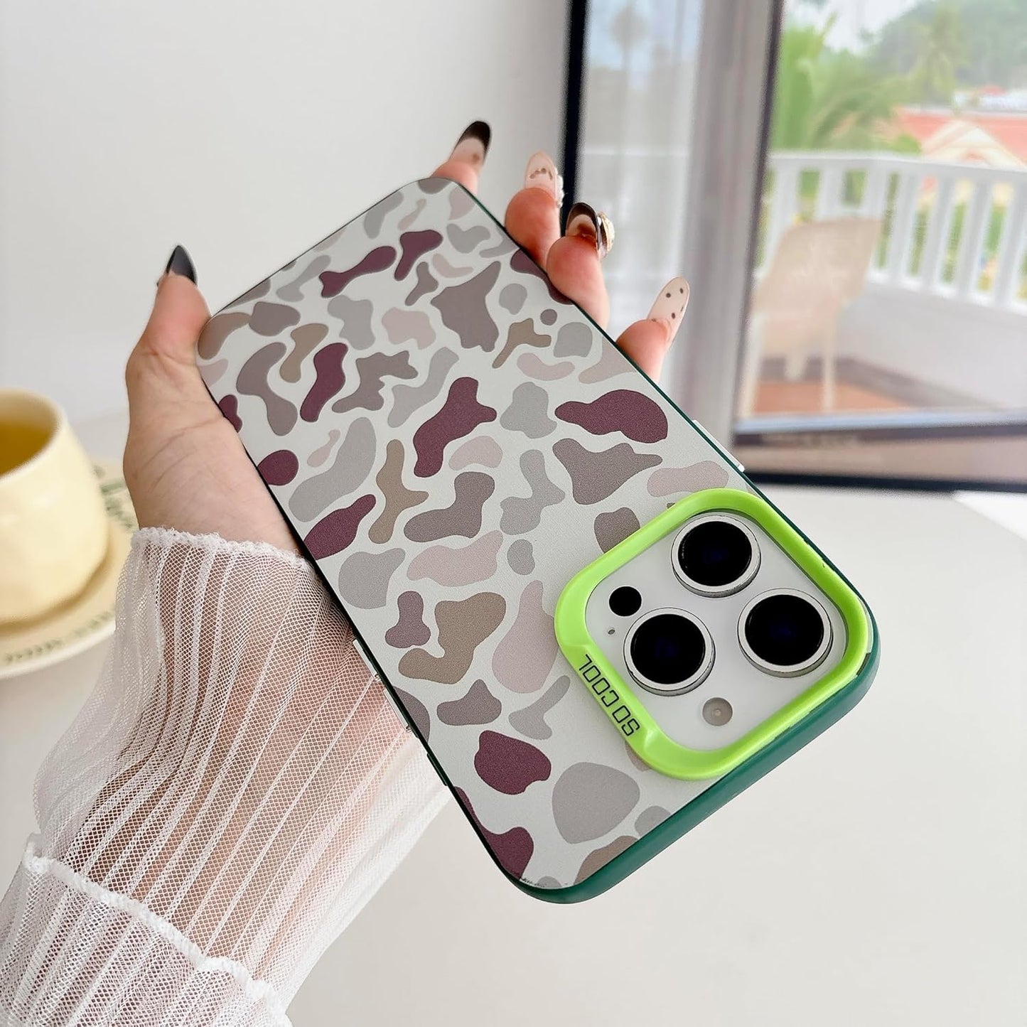 for iPhone 14 Pro Case, Vintage Camo Pattern Design for Men Boys Teens, Cool Camouflage Shockproof Protective Cover for Girls Women - Green