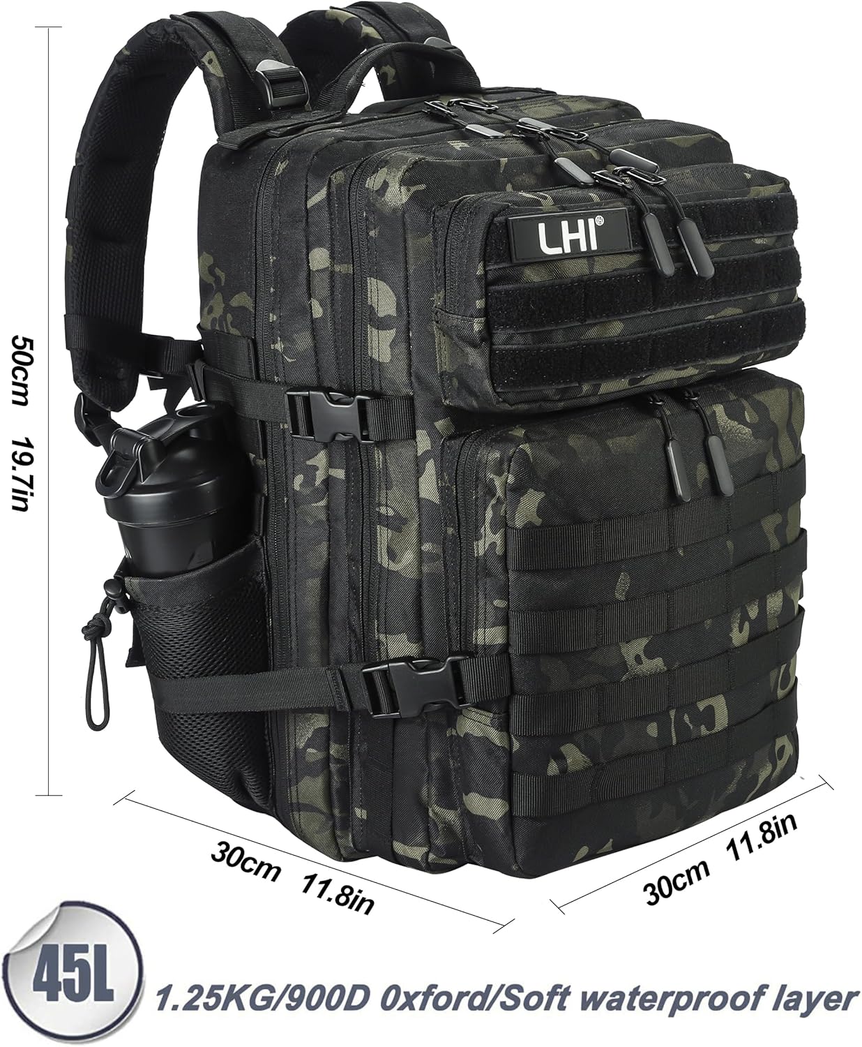 LHI Military Tactical Backpack for Men and Women 45L Army 3 Days Assault Pack Bag Large Rucksack