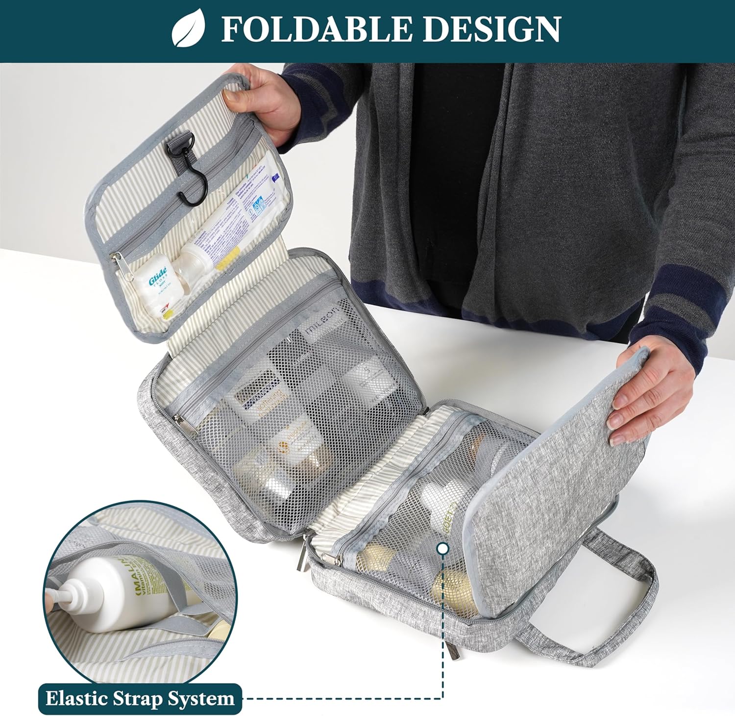 PAVILIA Hanging Toiletry Bag Travel Bag Women Men, Foldable Cosmetic Organizer, Roll up Makeup Bag