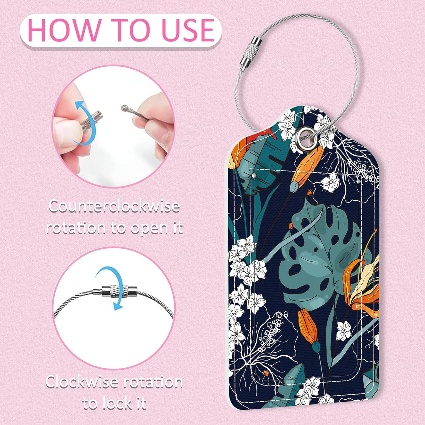 2 Pack Tropical Flowers Luggage Tag for Suitcase,Vintage Flowers PU Leather Suitcase Tags Identifiers with Privacy Name Address Labels and Steel Loop for Women Men Travel