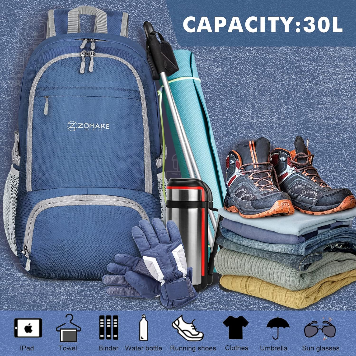 ZOMAKE Lightweight Packable Backpack 30L, Foldable Hiking Backpacks Water Resistant Compact Folding