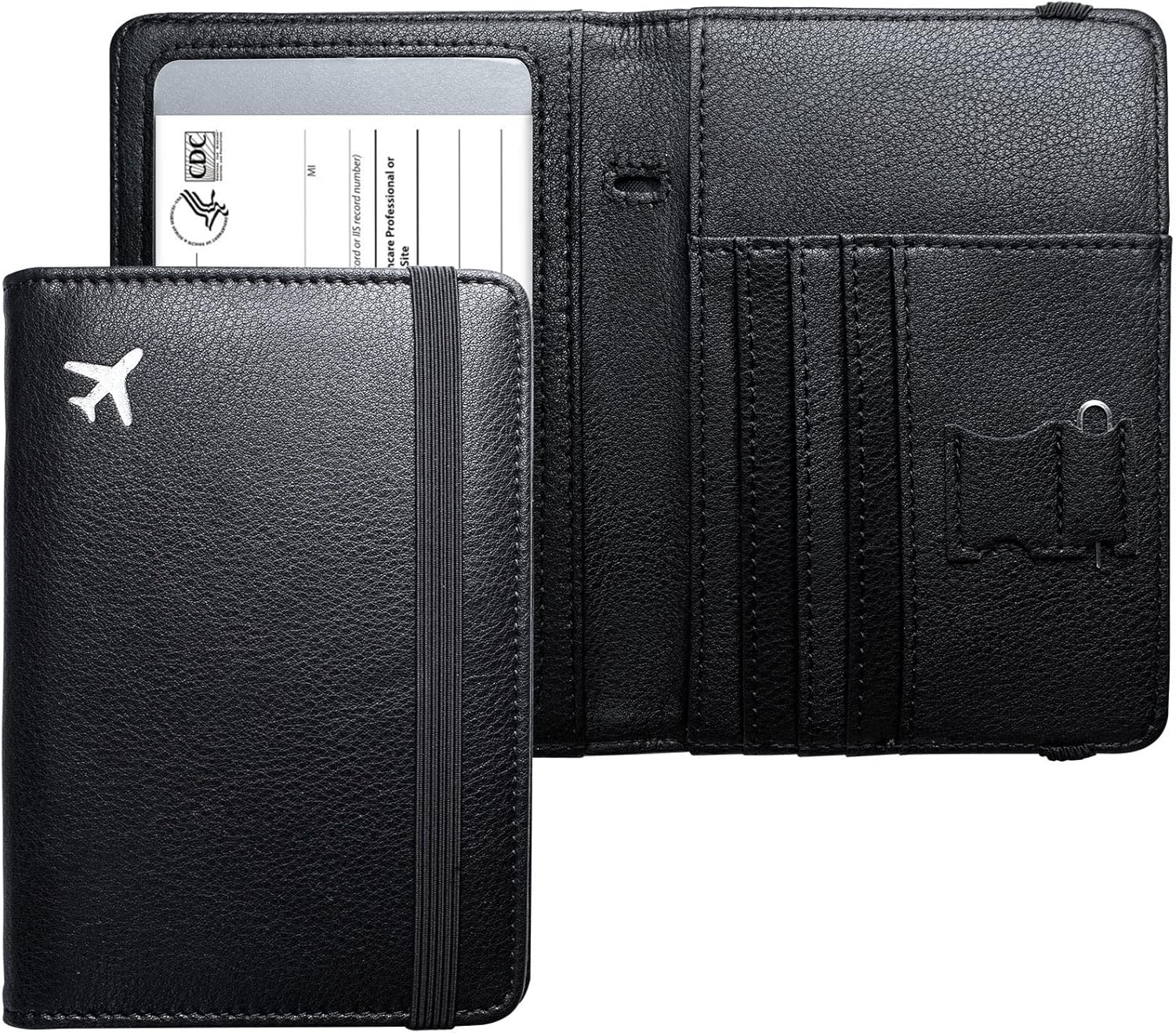 Mymazn Black Passport Holder Passport Wallet with Clear Pocket Passport and Vaccine Card Holder
