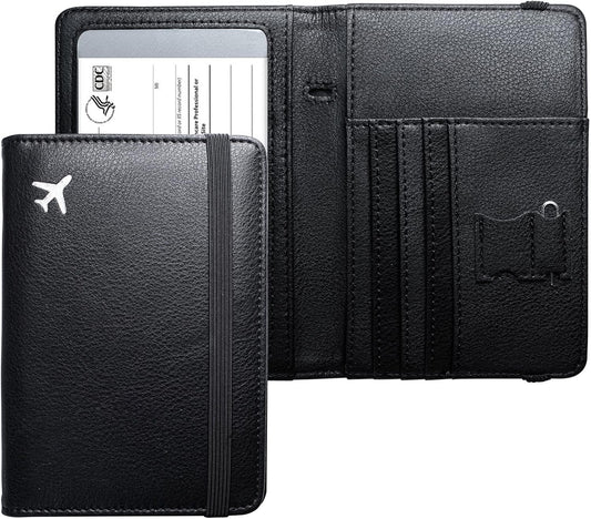 Mymazn Black Passport Holder Passport Wallet with Clear Pocket Passport and Vaccine Card Holder Combo Passport Cover Passport Case with RFID Blocking Clear Pocket for Vaccine Card (black)