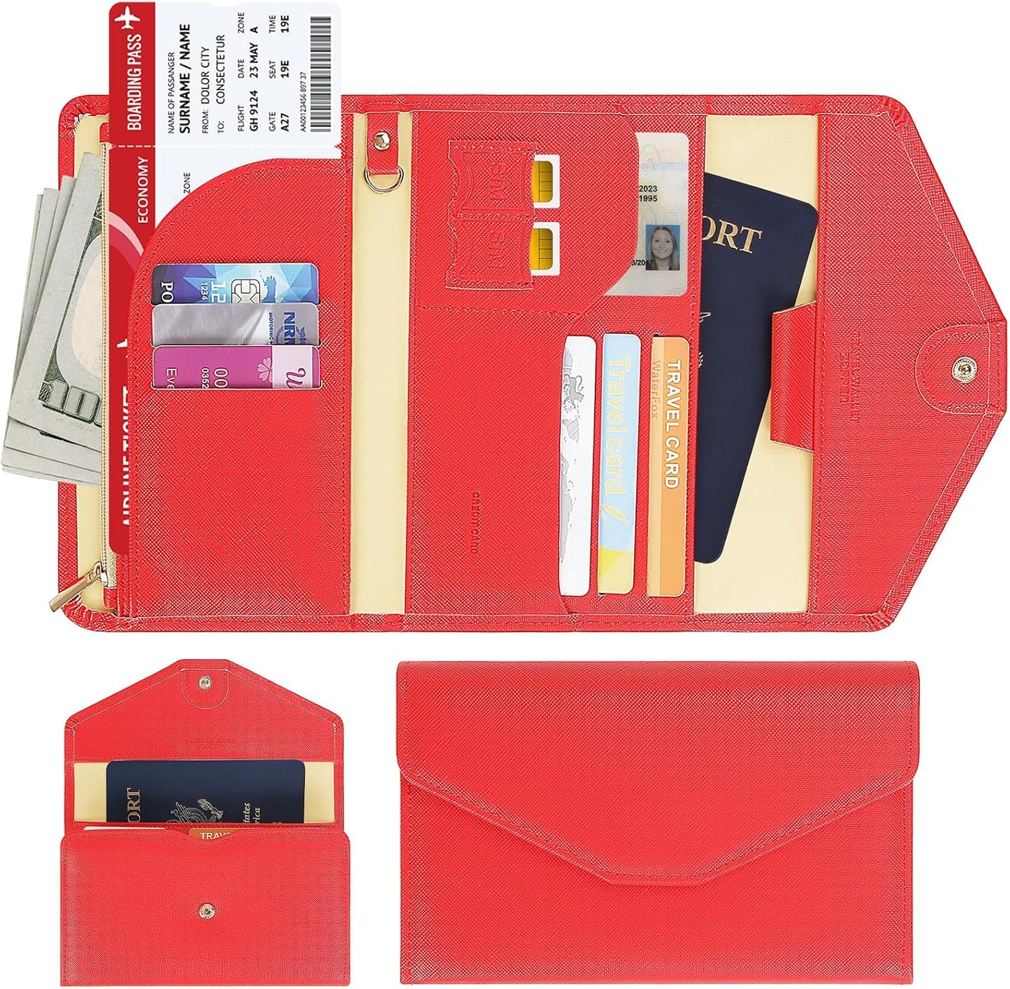 ZOPPEN Mulit-purpose Rfid Blocking Passport Holder Travel Wallet (Ver.4) Passport and Vaccine Card Holder ComboTri-fold Document Organizer Travel Essentials