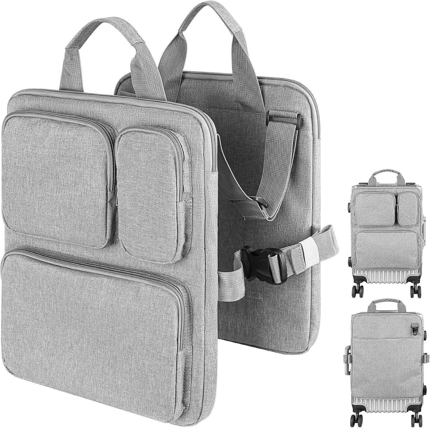 Add-a-Bag Luggage Strap – Adjustable Over Luggage Organizer for Hanging Extra Bag, Hands-Free Multi Travel Accessory for Business Trips & Vacations, Fits Most Suitcases & Laptop (Gray-3)