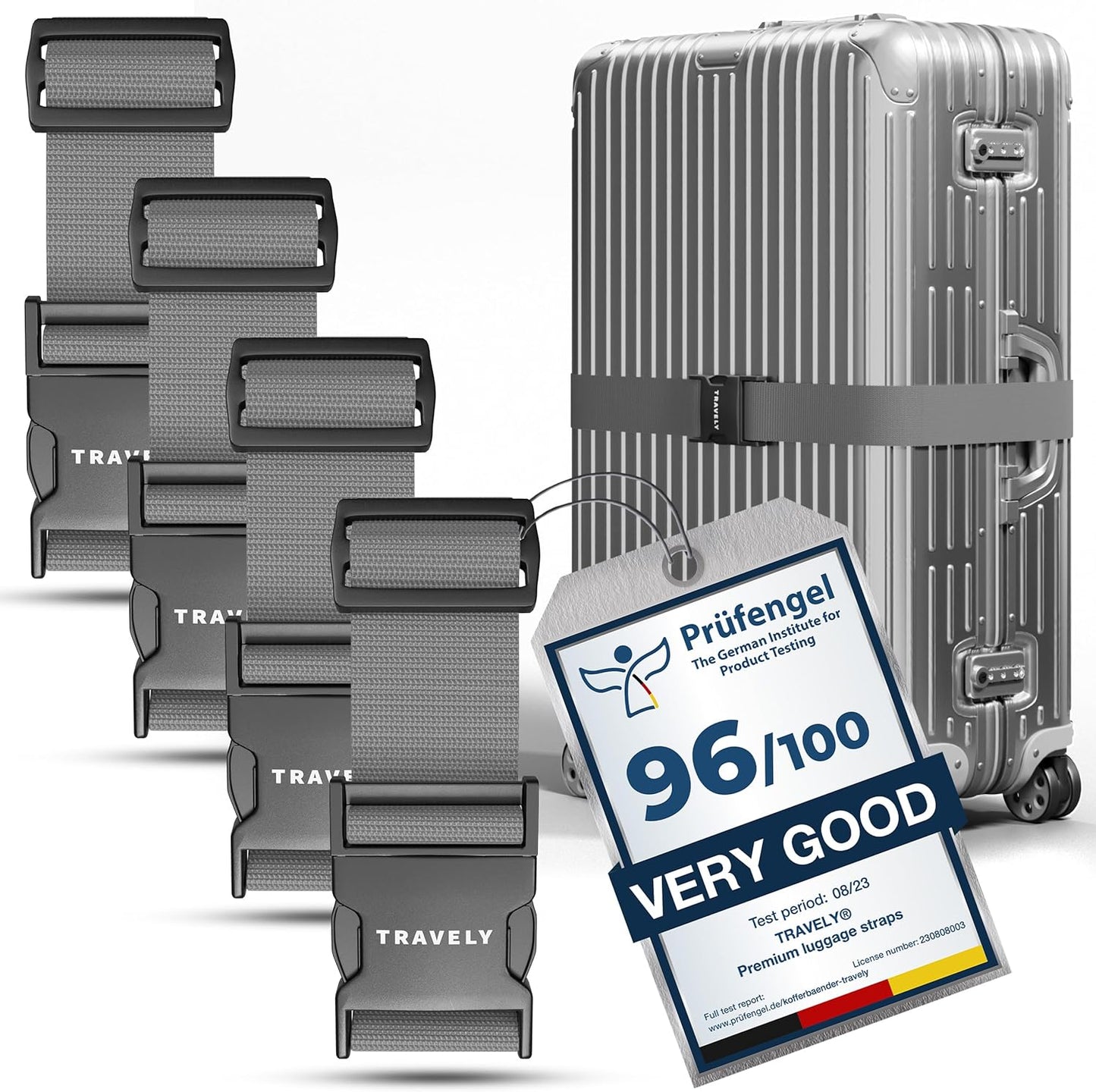 TRAVELY Luggage Straps - Particularly conspicuous & Secure - Incl. 4 Name Tags - Luggage Strap Ideal crosswise - [Set of 4]