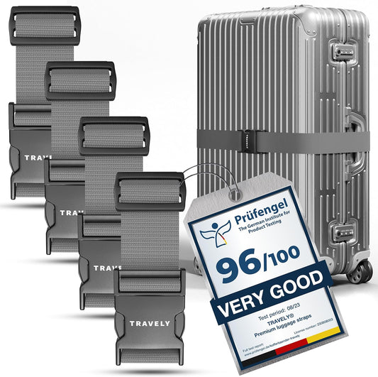 TRAVELY Luggage Straps - Particularly conspicuous & Secure - Incl. 4 Name Tags - Luggage Strap Ideal crosswise - [Set of 4]