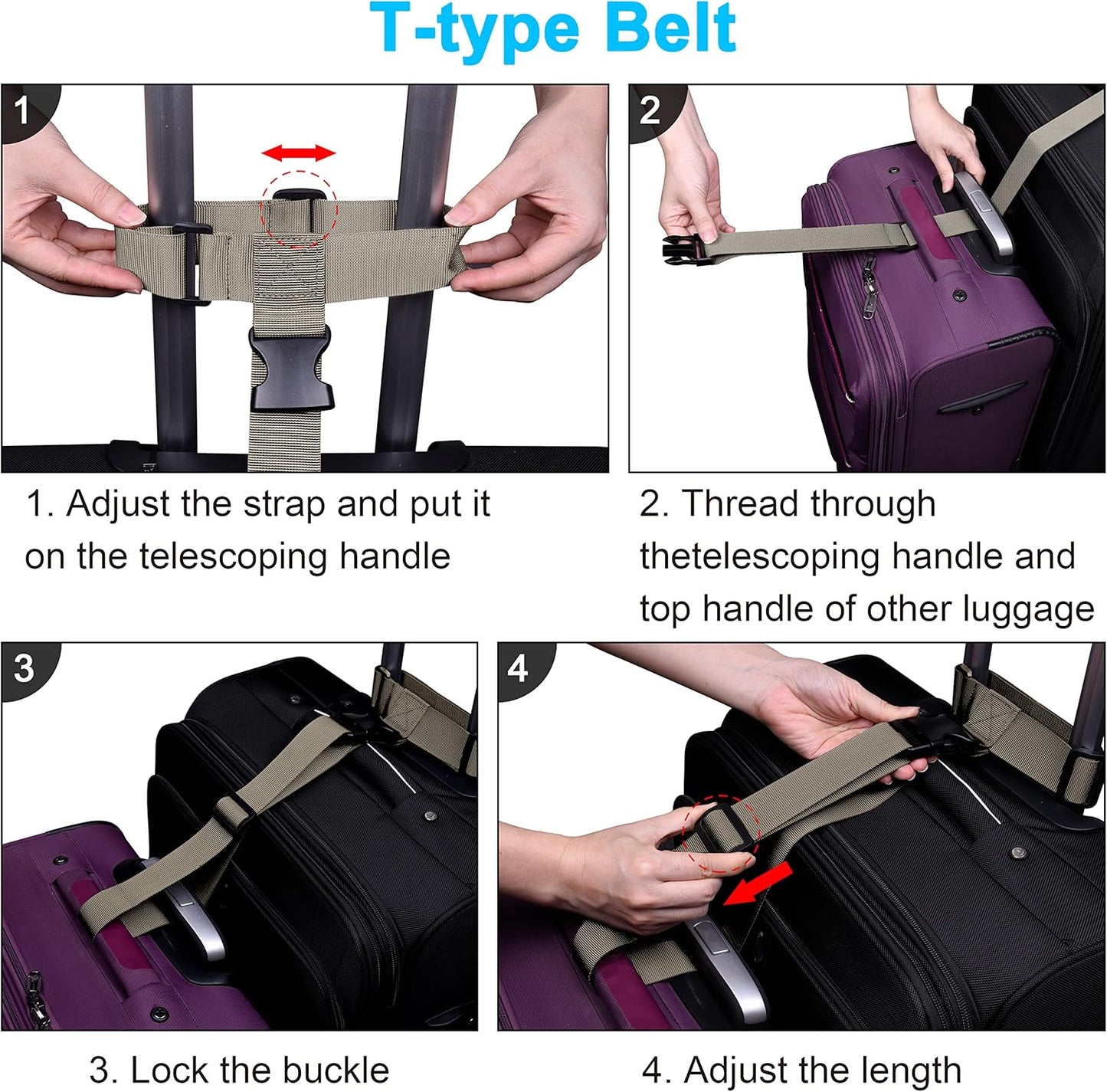 Wisdompro 2 Pcs Add a Bag Luggage Strap, Heavy Duty Adjustable Suitcase Belt Travel Attachment