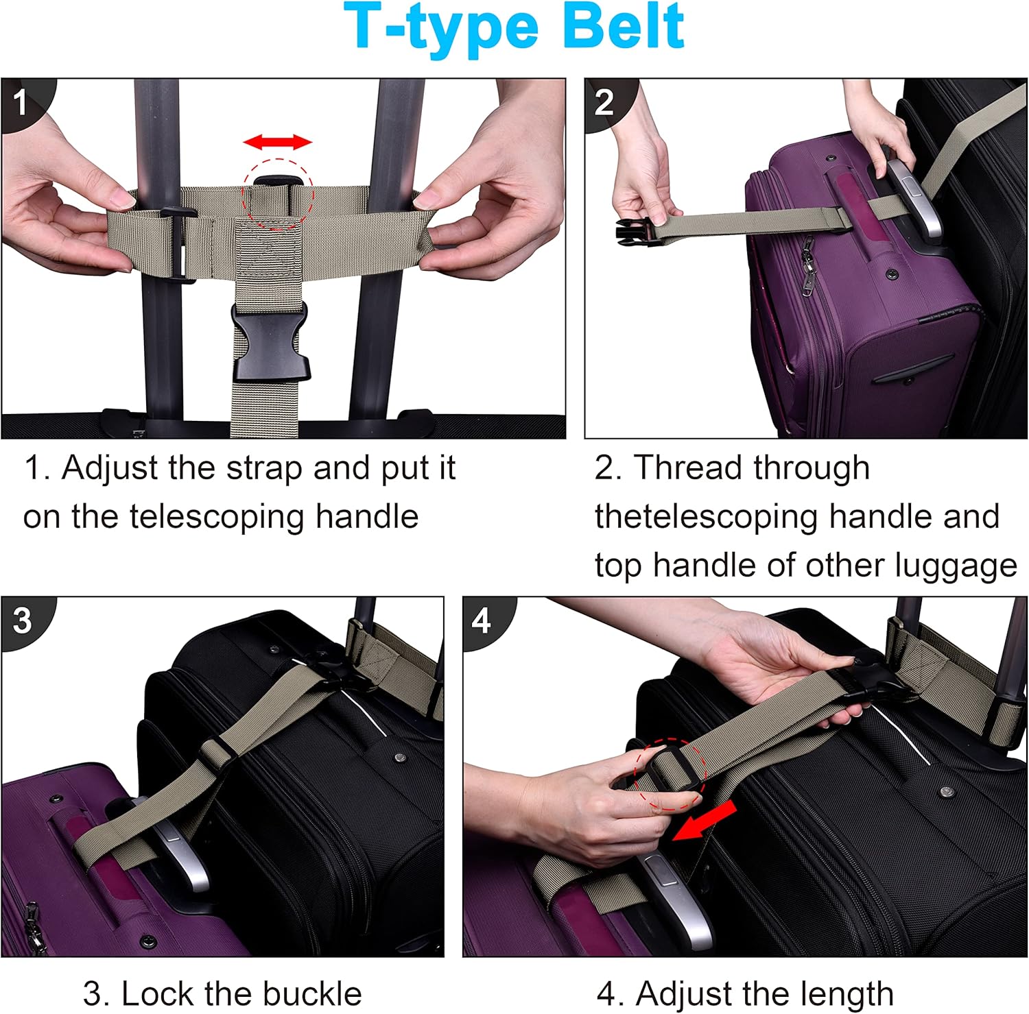 Wisdompro 2 Pcs Add a Bag Luggage Strap, Heavy Duty Adjustable Suitcase Belt Travel Attachment