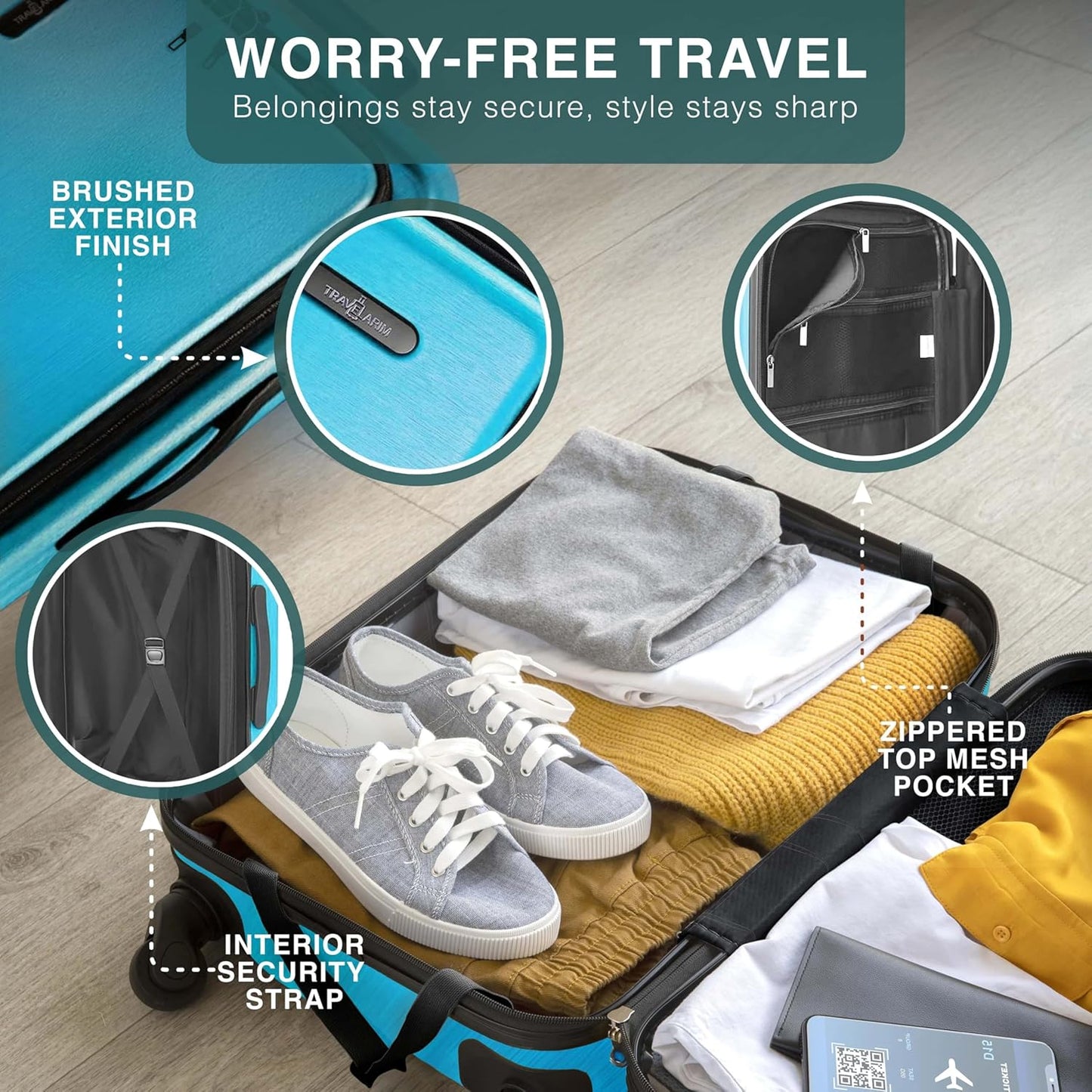 24 Inch Luggage with Spinner Wheels, Hard Shell Suitcase with TSA Locks for Luggage, Travel Large Suitcase, Expandable Hard Shell Suitcases, Teal